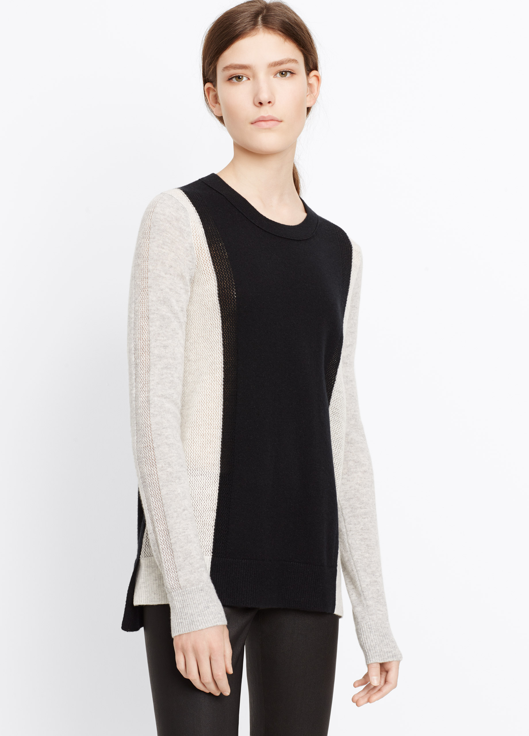 Vince Colorblock Cashmere Crew Neck Sweater in Black | Lyst