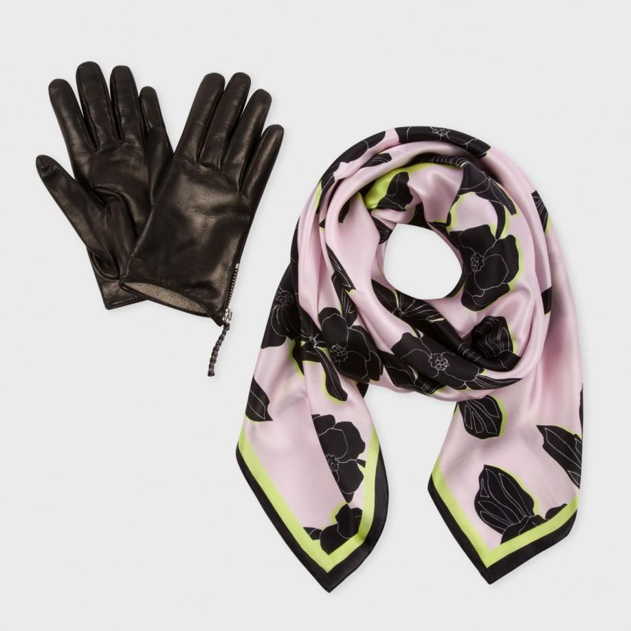 Womens scarf and glove sets leather