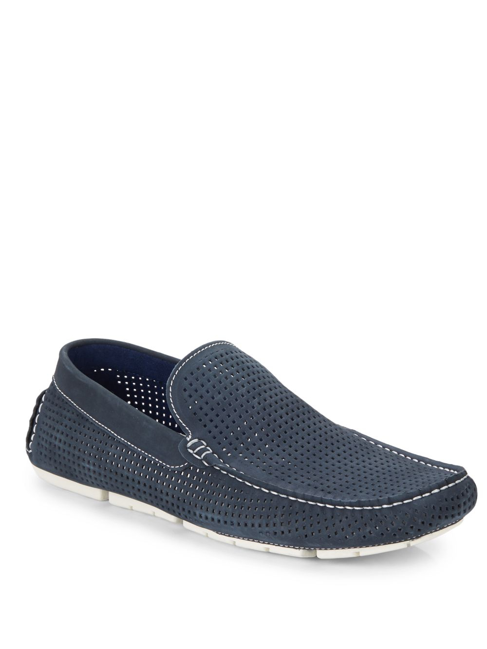 Steve madden Ditmarz Perforated Suede Loafers in Blue for Men | Lyst