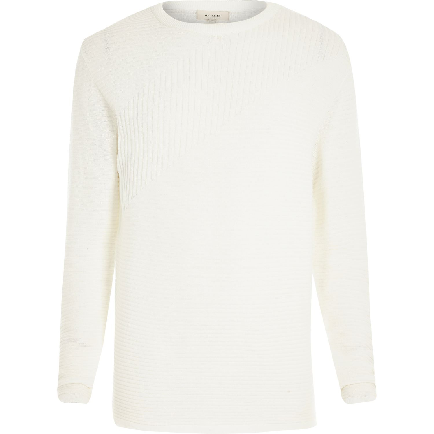 Lyst - River island White Ribbed Long Sleeve Jumper in White for Men