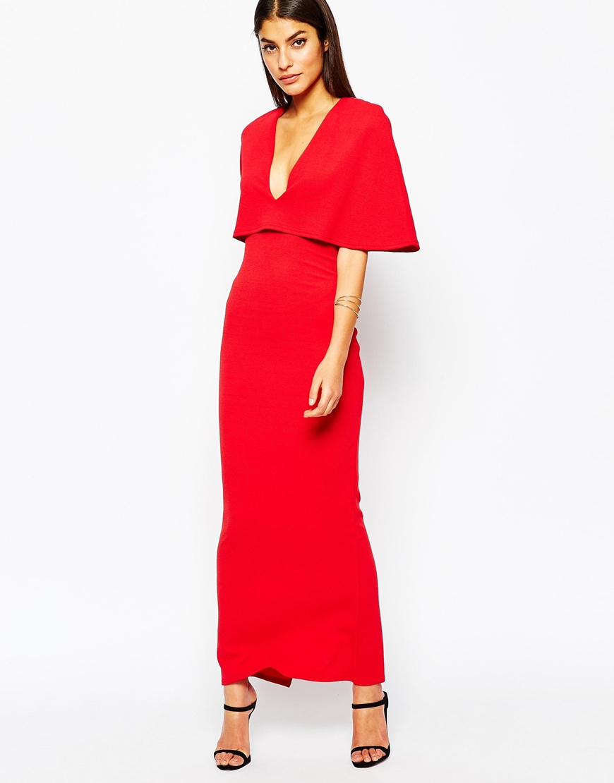 Club l Cape Overlay Maxi Dress In Crepe in Red | Lyst