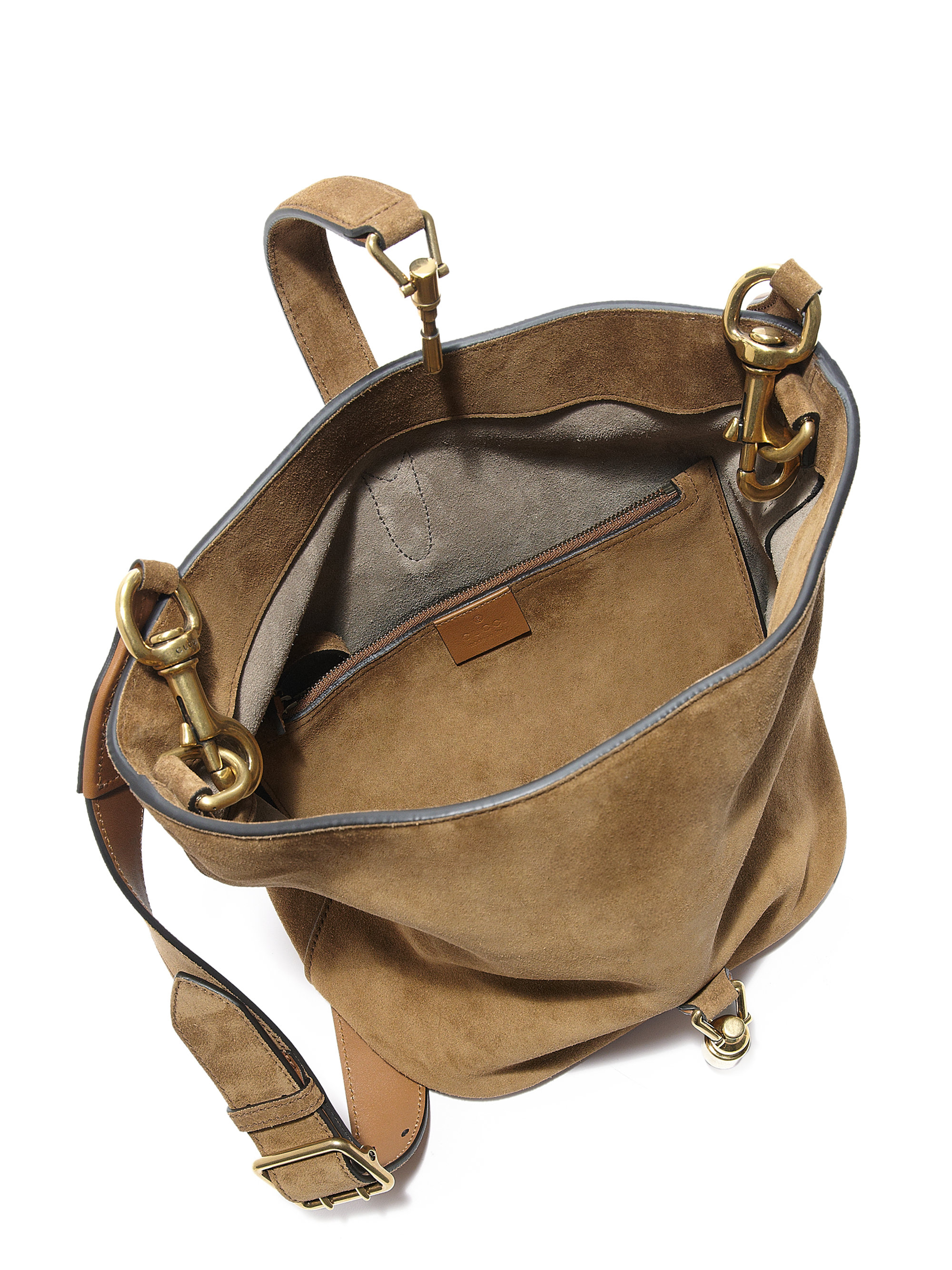 Lyst - Gucci Jackie Soft Suede Bucket Bag in Brown