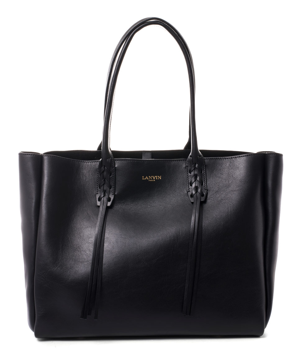 Lanvin Small Black Nela Leather Shopper Bag in Black