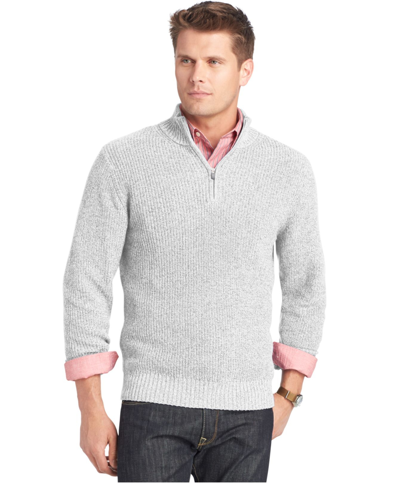 Izod Shaker Ribbed Quarter-Zip Sweater in Multicolor for Men (Vanilla ...
