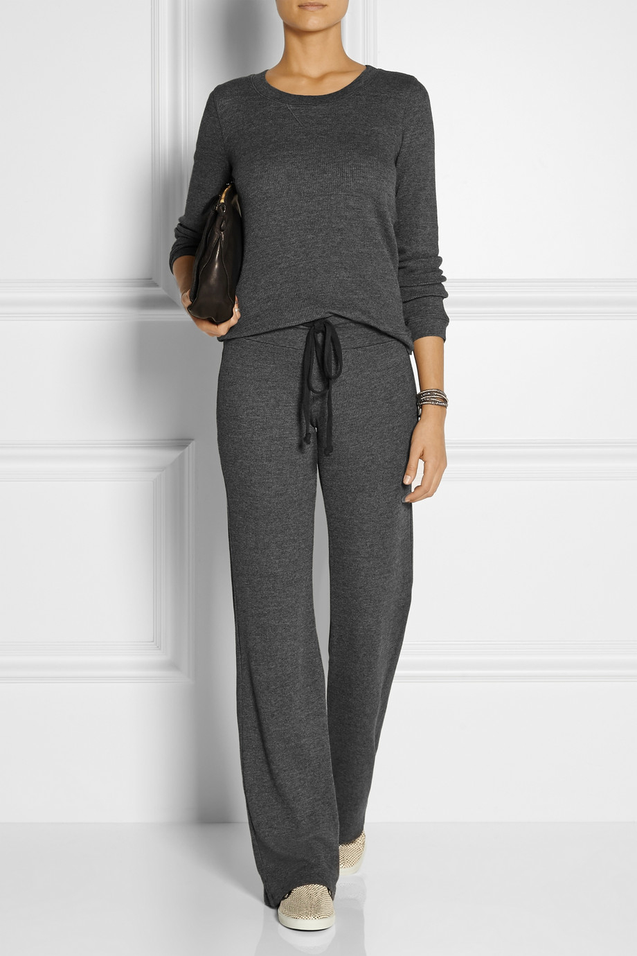 Lyst - Splendid Waffle-Knit Stretch-Jersey Wide-Leg Pants in Gray