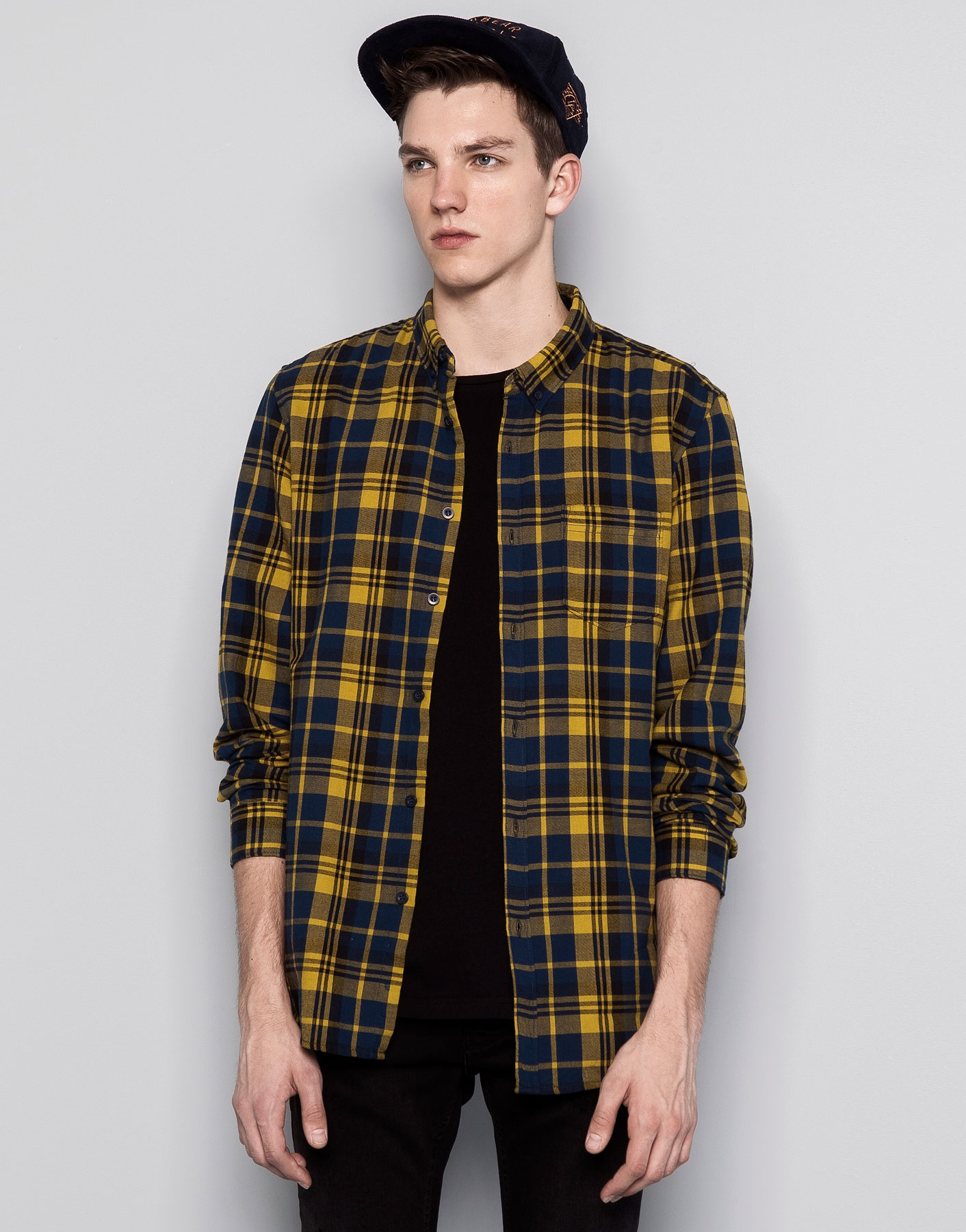 Pull&bear Check Print Shirt With Back Pleat in Yellow for Men | Lyst
