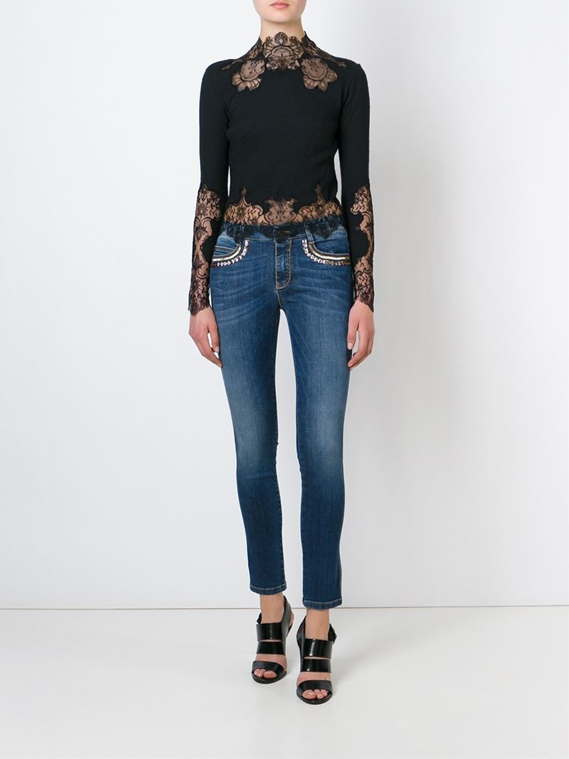 Lyst - Ermanno Scervino Lace Detail Sweater in Black