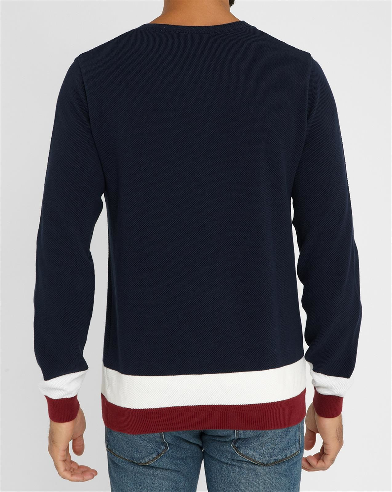 Lacoste Blue Piqué Round-neck Sweater With White Stripes in Blue for ...