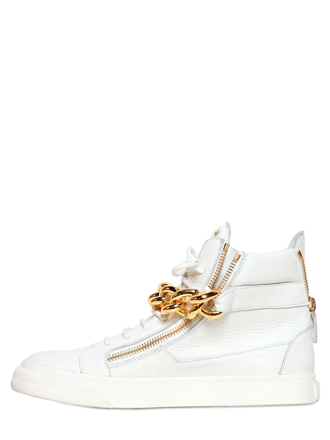 Lyst - Giuseppe Zanotti Metal Chain Leather High Top Sneakers in White ...