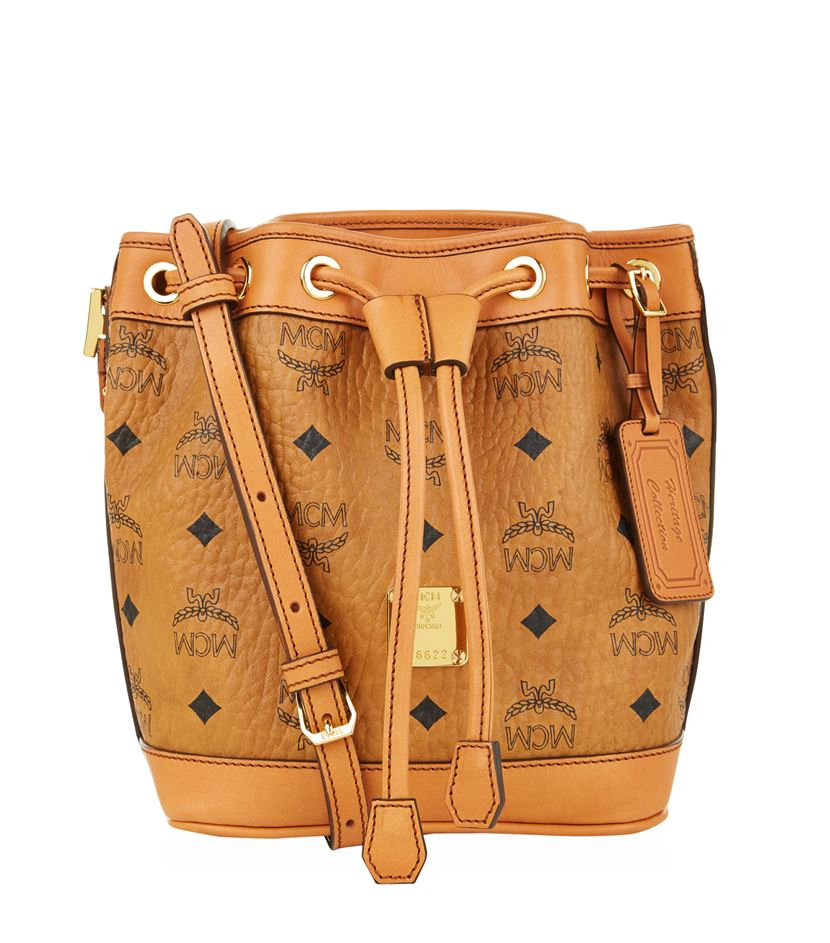 Mcm Mini Heritage Drawstring Bucket Bag in Brown Lyst