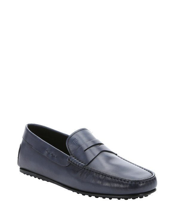 tods blue leather loafers