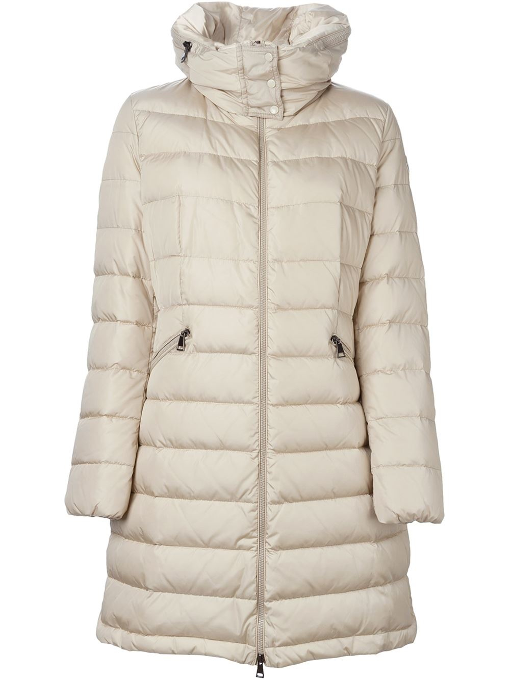 moncler flammette high-neck puffer coat beige moncler flammette high-neck puffer coat beige