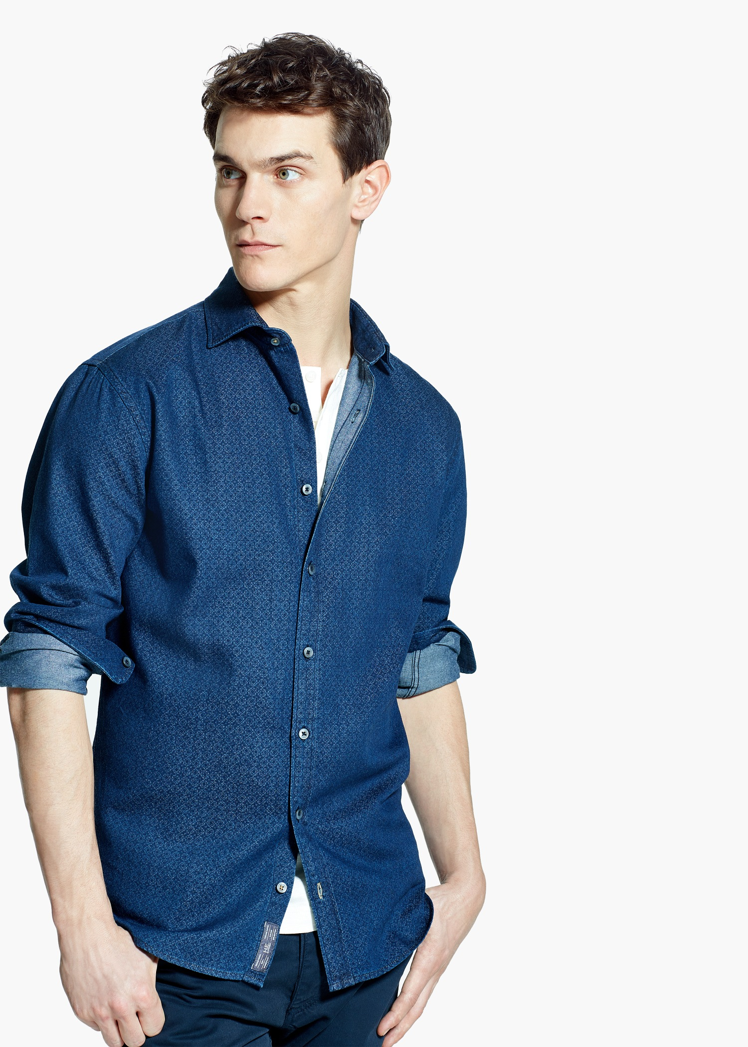 Mango SlimFit Mosaic Print Chambray Shirt in Blue for Men Lyst