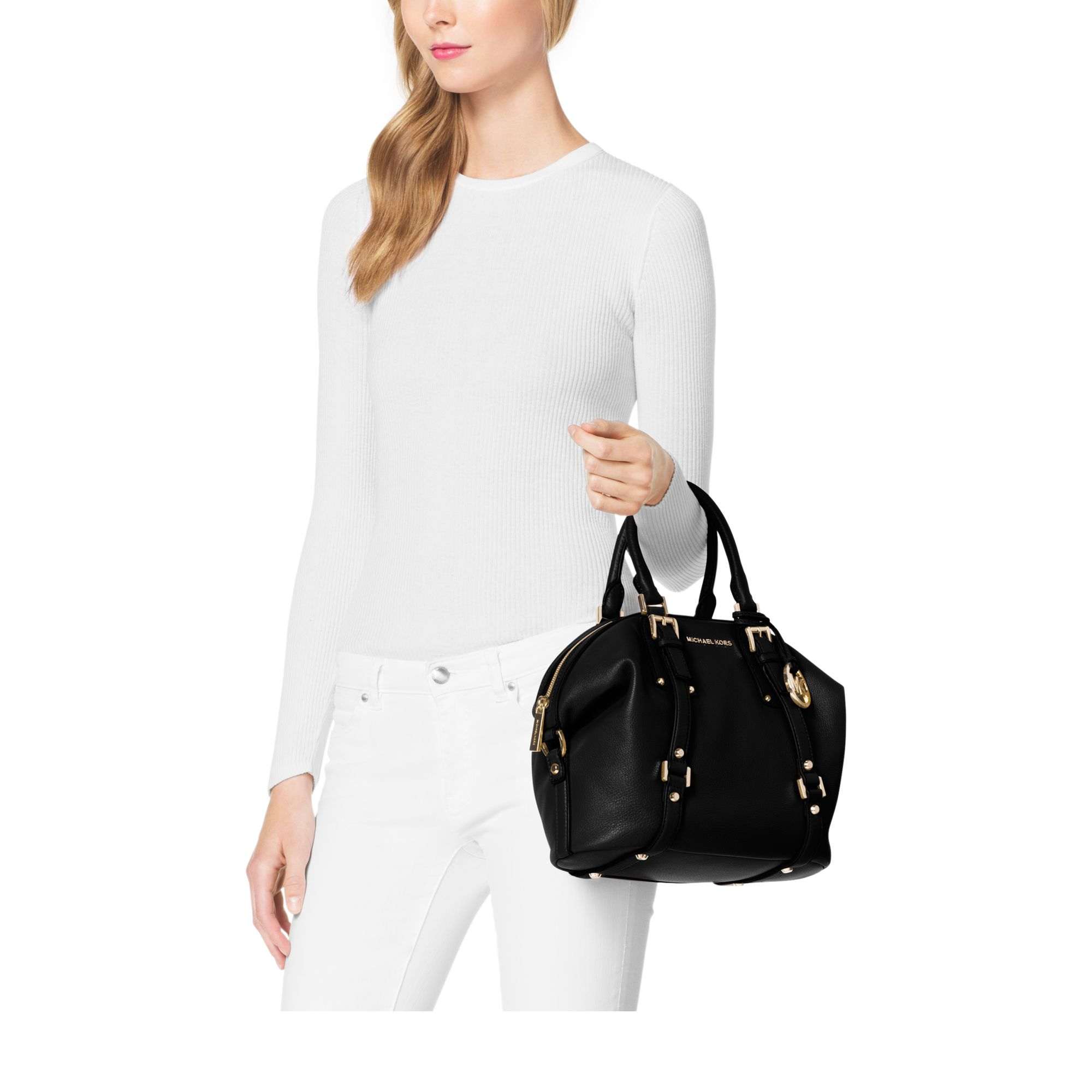 Lyst Michael Kors Bedford Medium Leather Satchel In Black Gallery