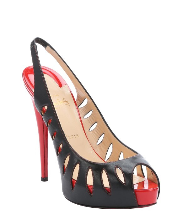 christian louboutin peep-toe pumps Black leather cutout detail ...