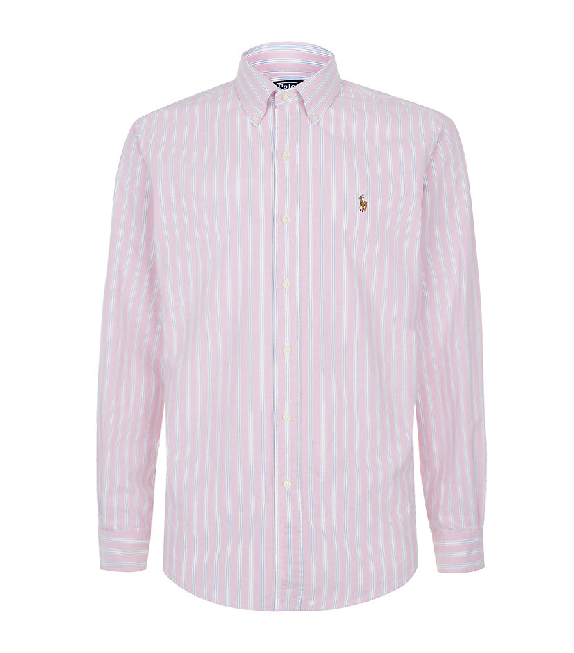 Polo Ralph Lauren Custom Fit Striped Oxford Shirt in Pink for Men | Lyst