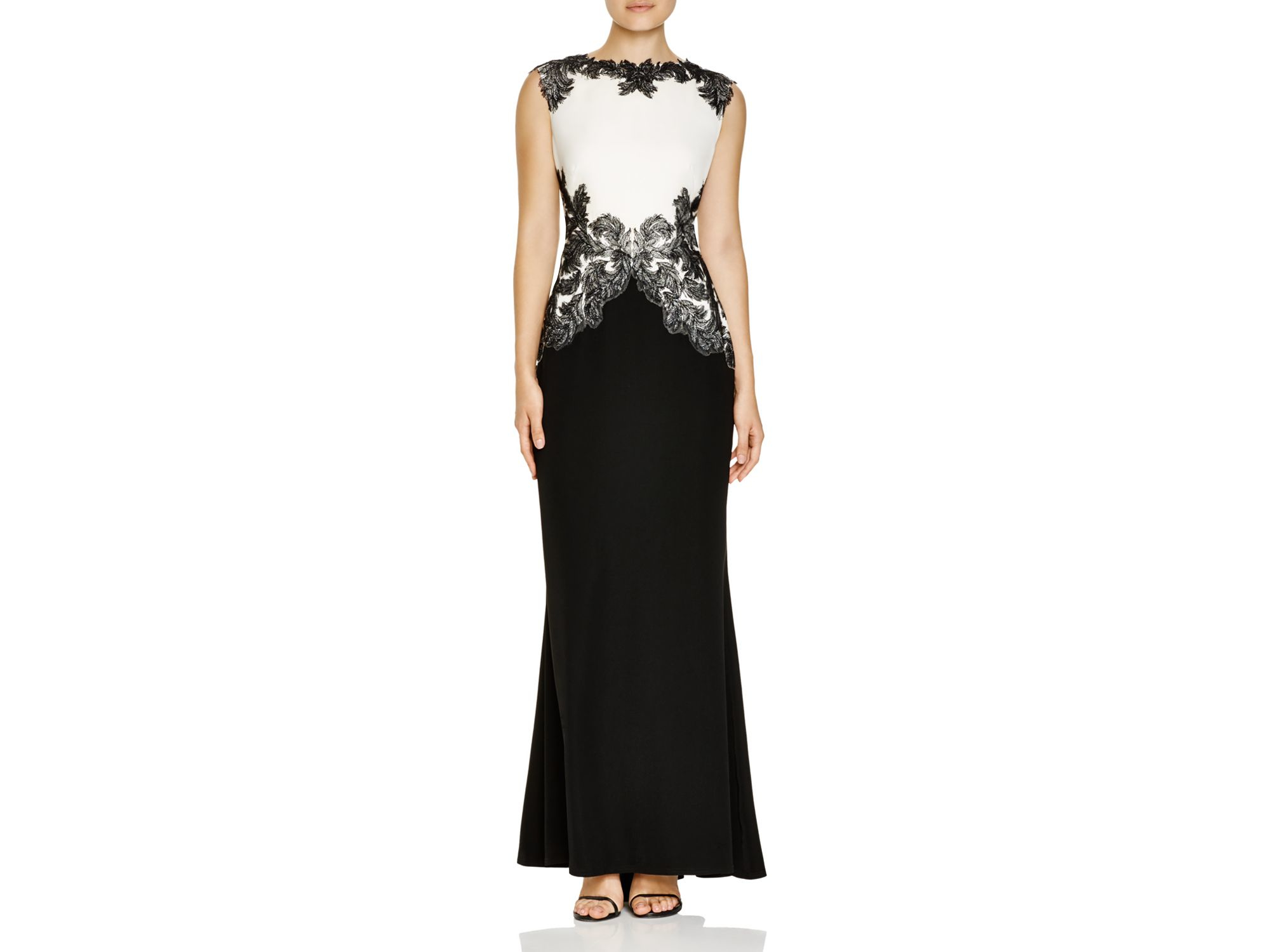 Lyst Tadashi Shoji Embroidered Crepe Gown In Black Gallery