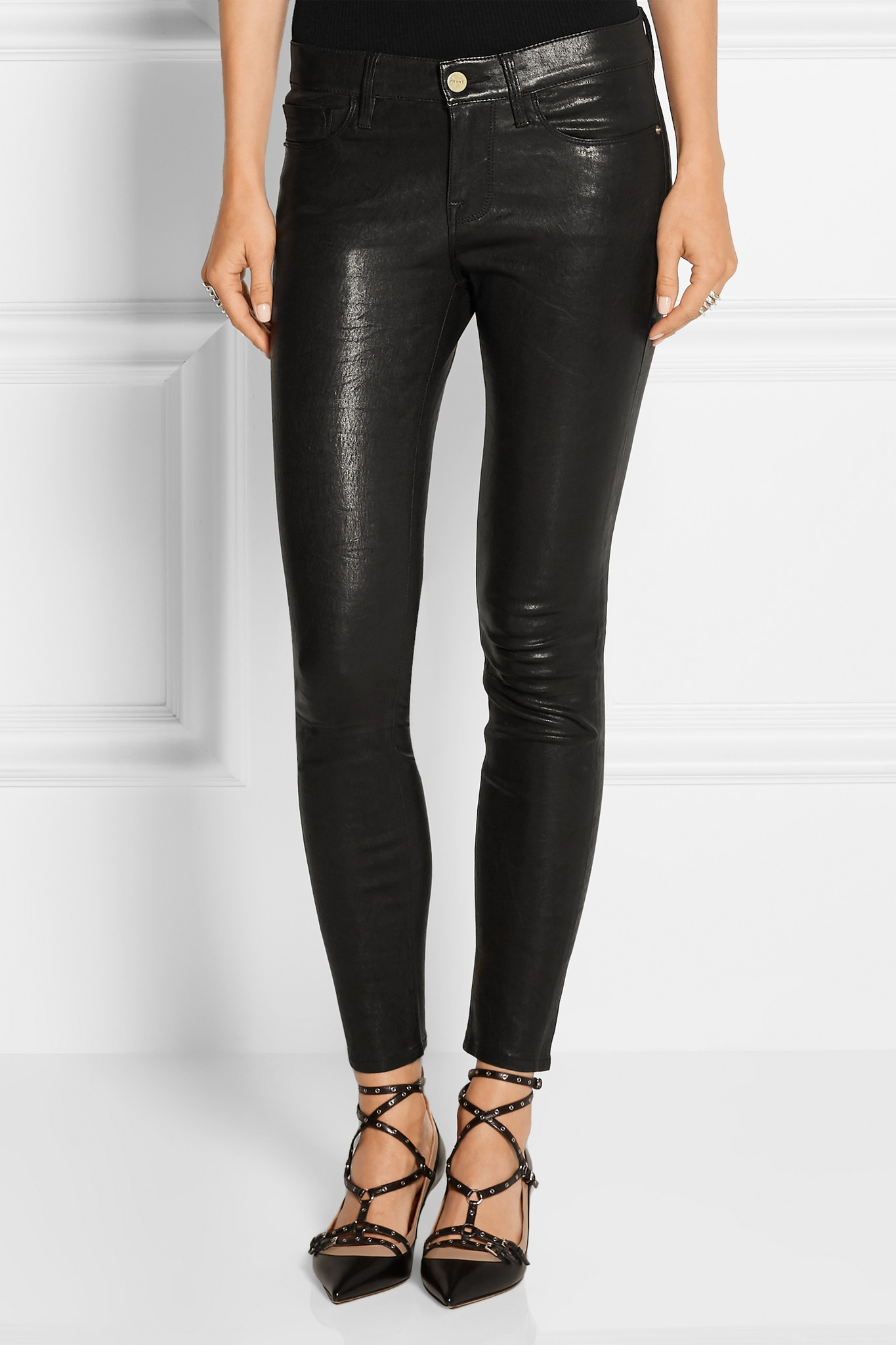 Lyst - Frame Le Skinny Stretch-leather Pants in Black