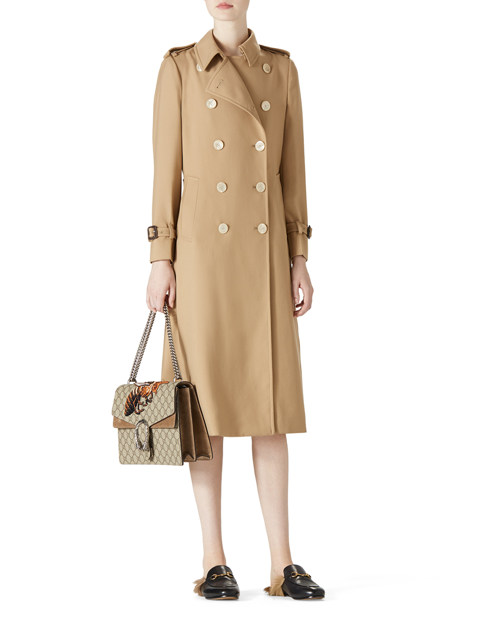 Lyst - Gucci Wool Trench Coat in Brown
