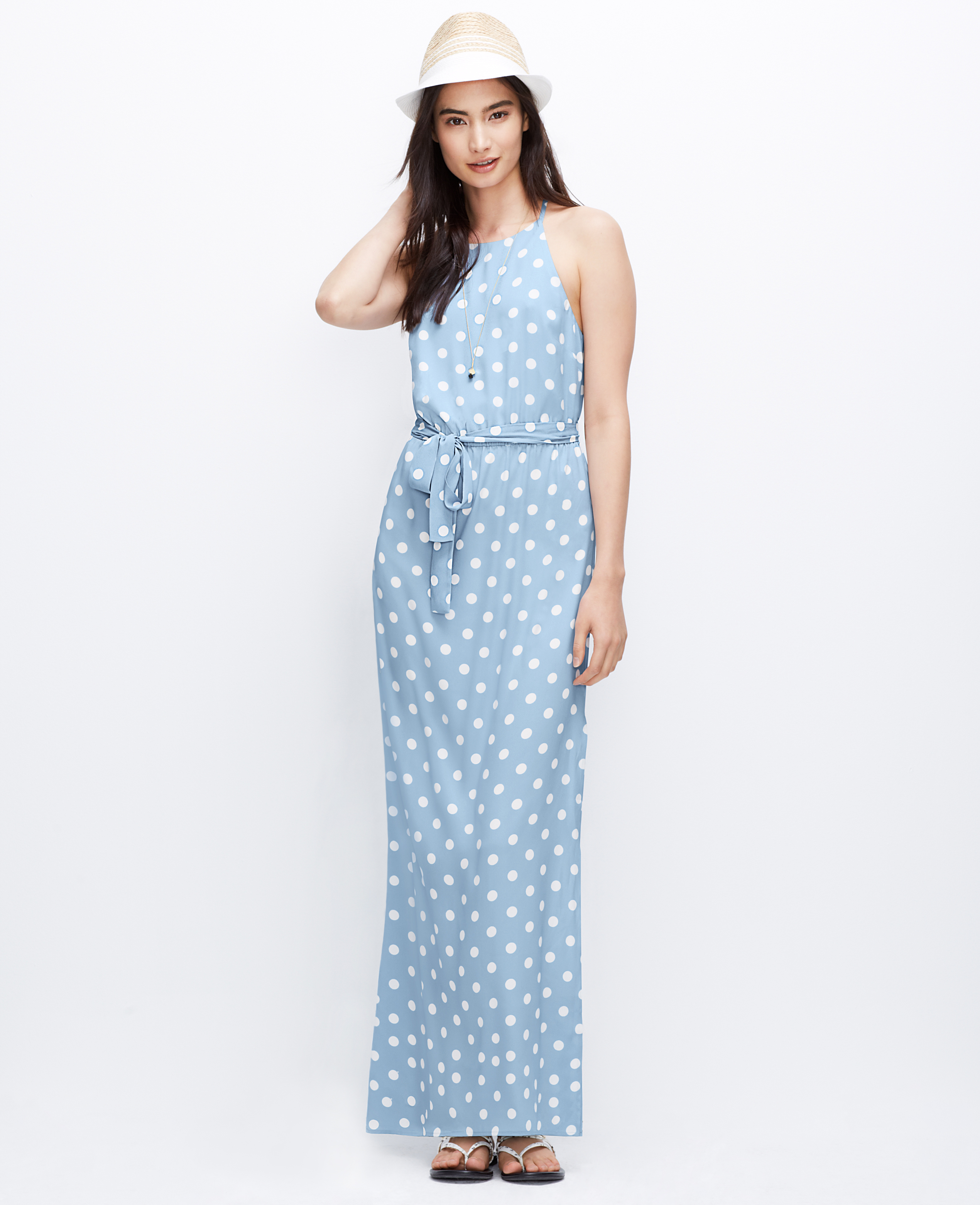 navy polka dot maxi dress