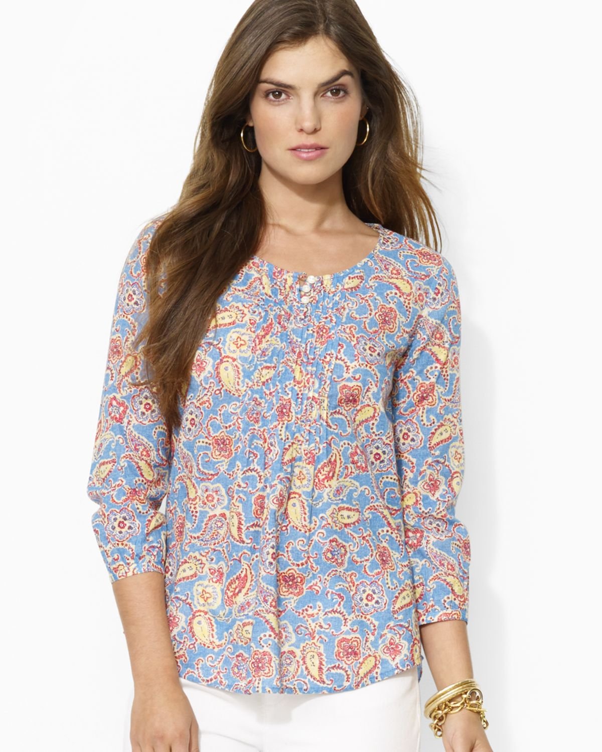 Lyst - Ralph Lauren Lauren Paisley Pintuck Blouse