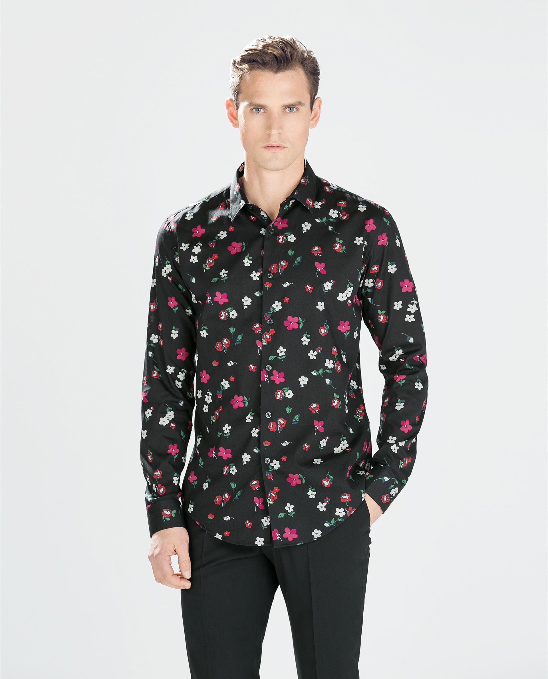 Zara Floral Print Shirt in Black for Men | Lyst