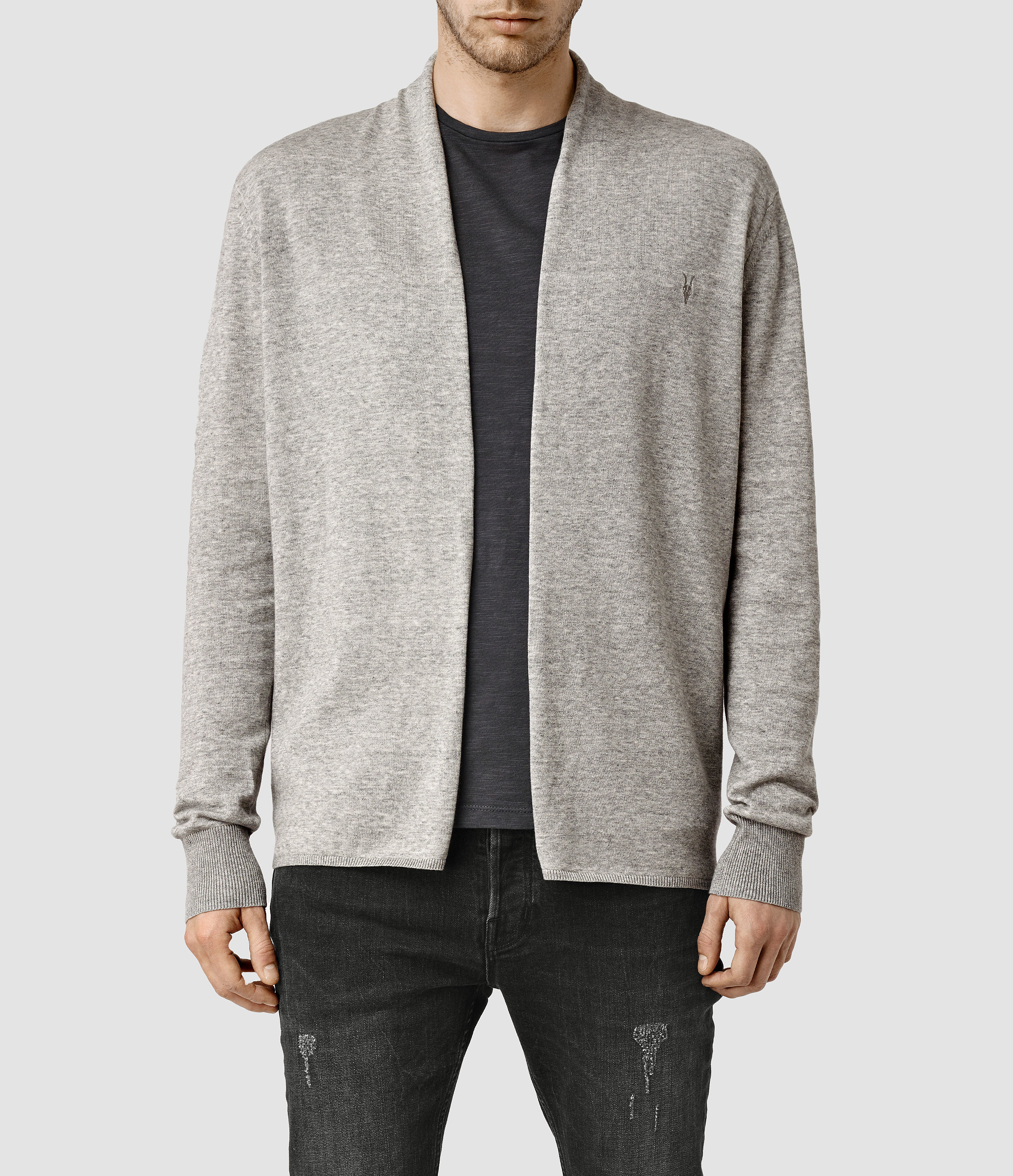 Allsaints Mote Open Cardigan Usa Usa in Gray for Men | Lyst