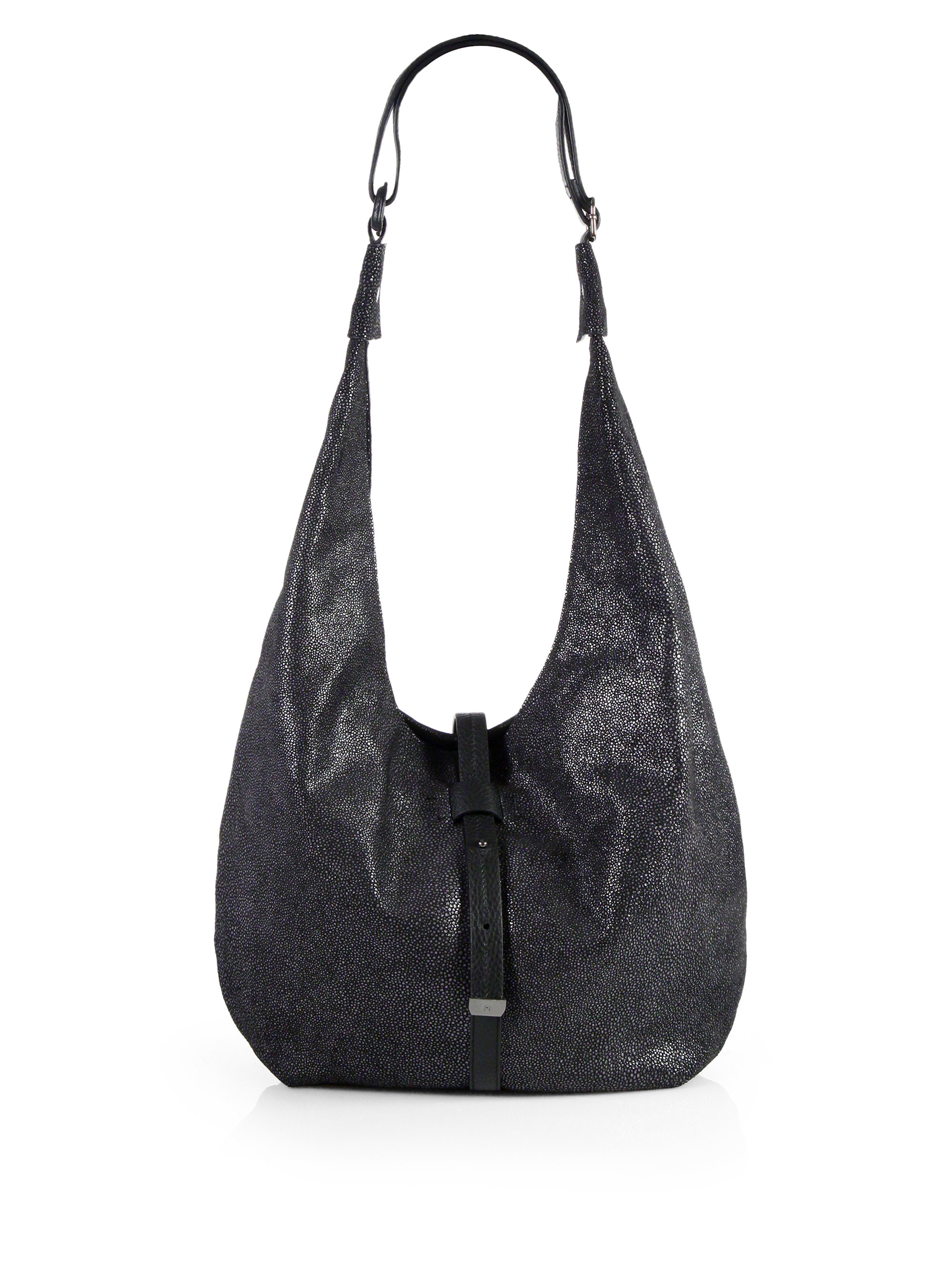 Lyst - Halston Metallic Leather Hobo Bag in Black