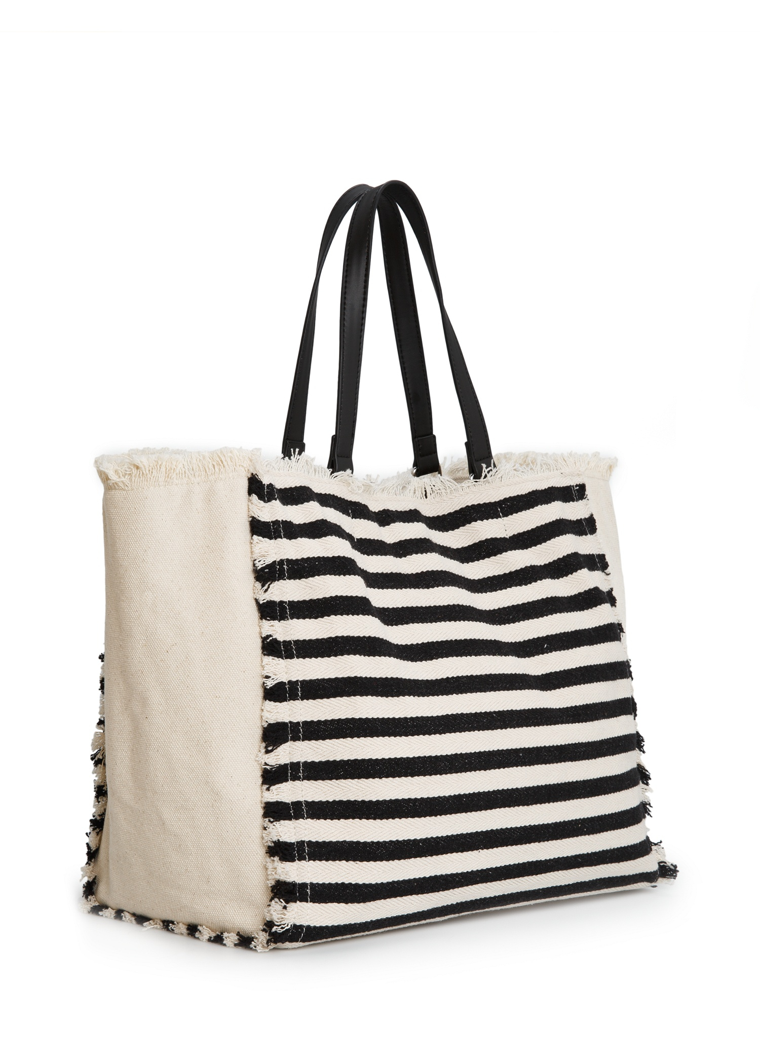 Lyst Mango Striped Canvas Bag in Black