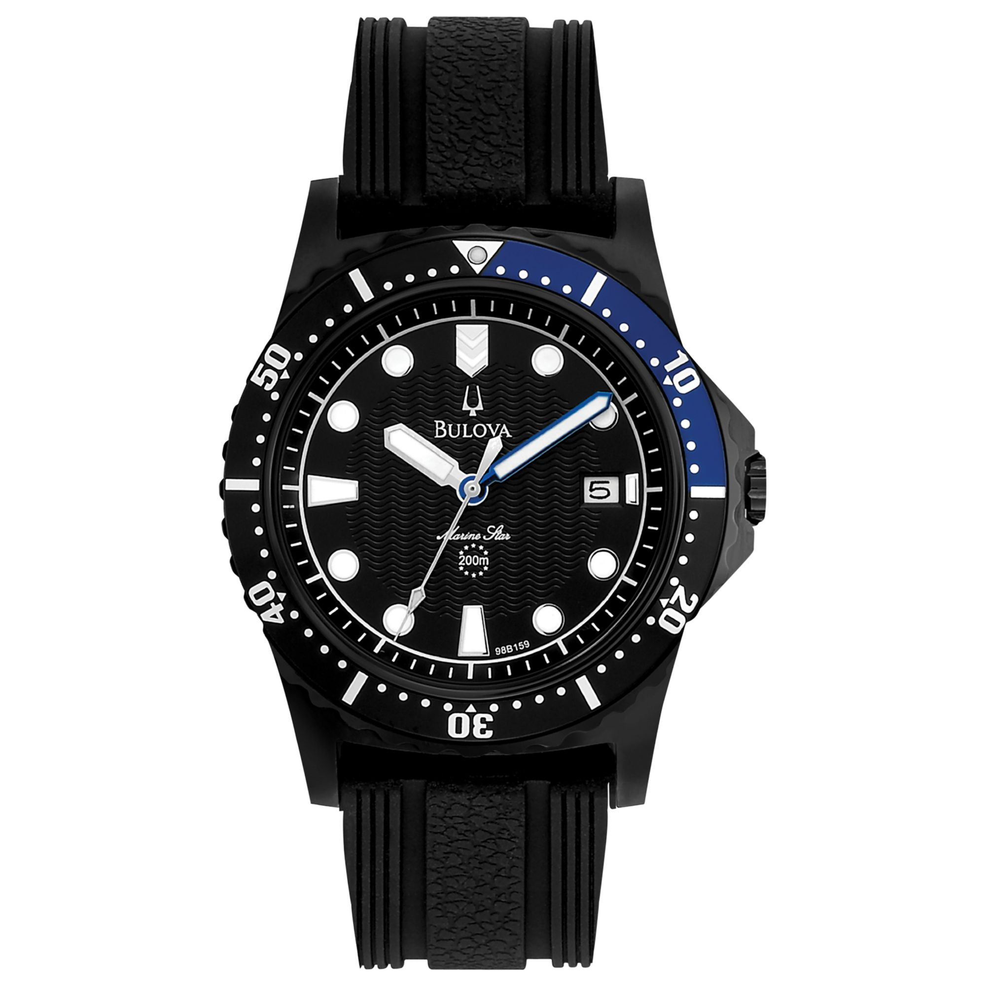 Bulova Men's Marine Star Black Textured Silicone Strap Watch 44mm ...