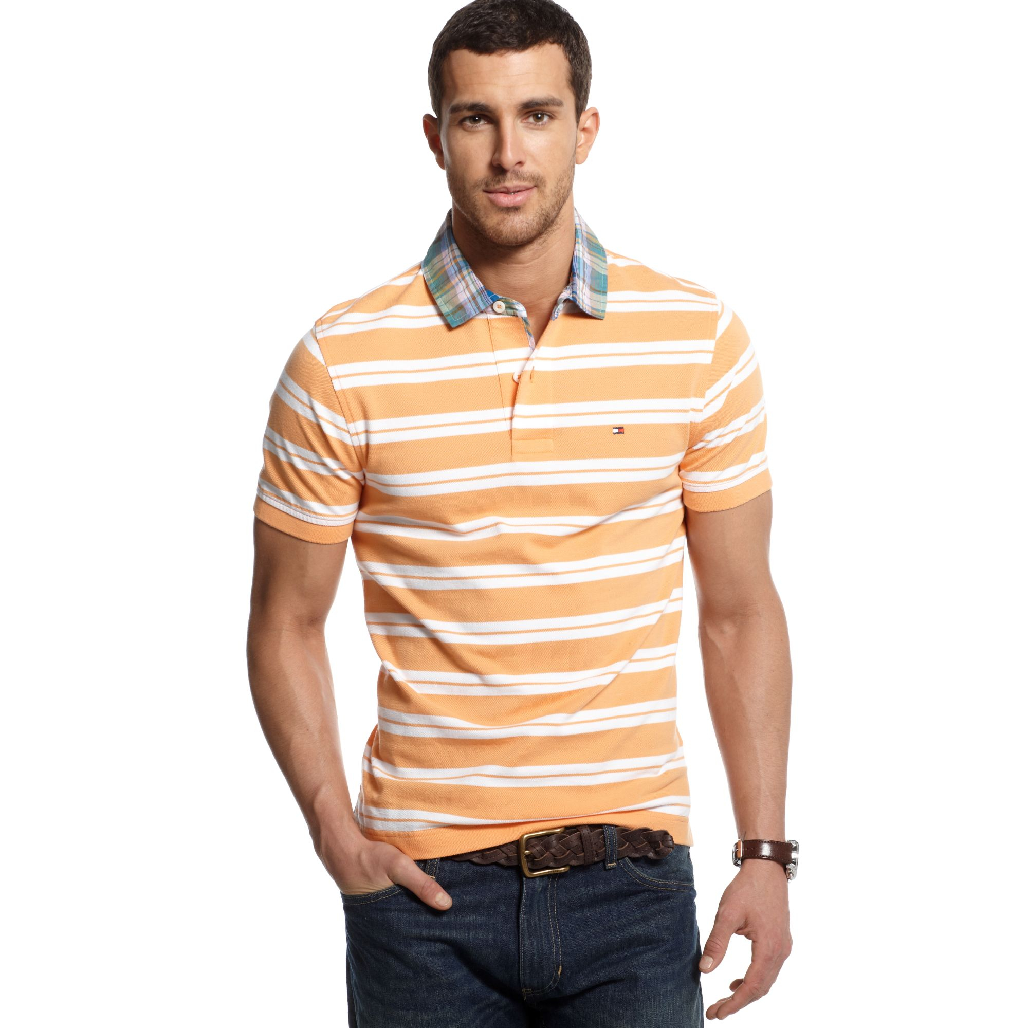 Lyst - Tommy hilfiger Contrast Collar Polo Shirt in Orange for Men