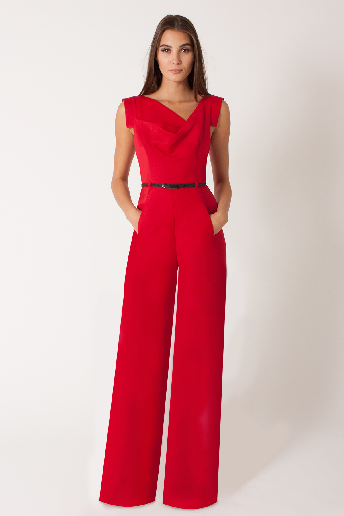 Black halo Jackie Draped Garbadine Jumpsuit in Red | Lyst