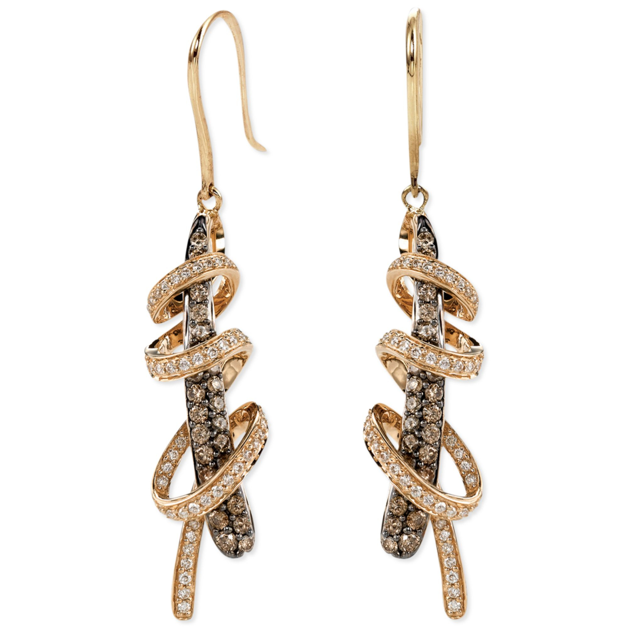 Le vian White And Chocolate Diamond Swirl Earrings (11/6 Ct. T.w.) In 14k Rose Gold in White