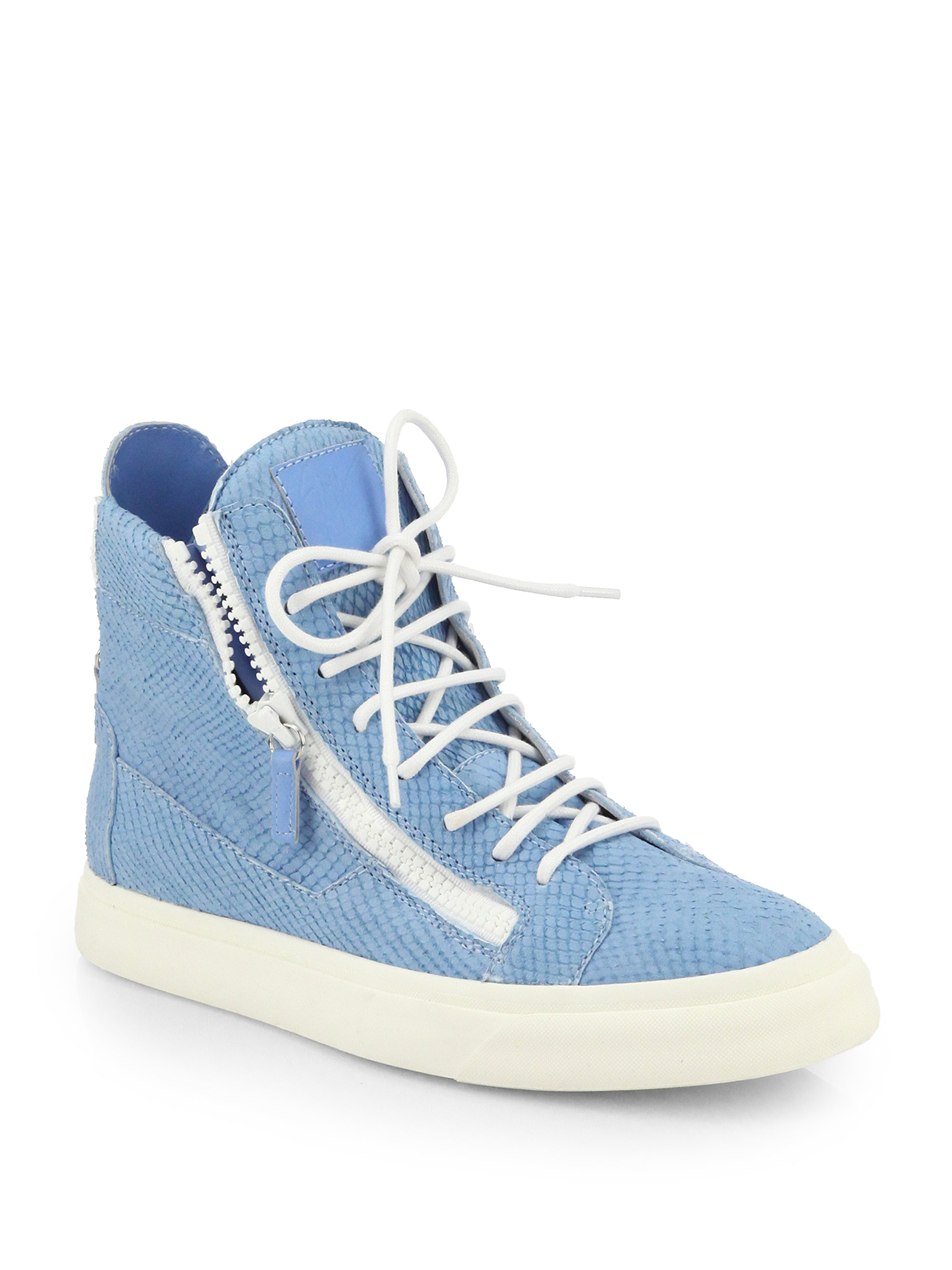 Giuseppe Zanotti Snakeskin-Embossed Leather High-Top Sneakers in Blue ...