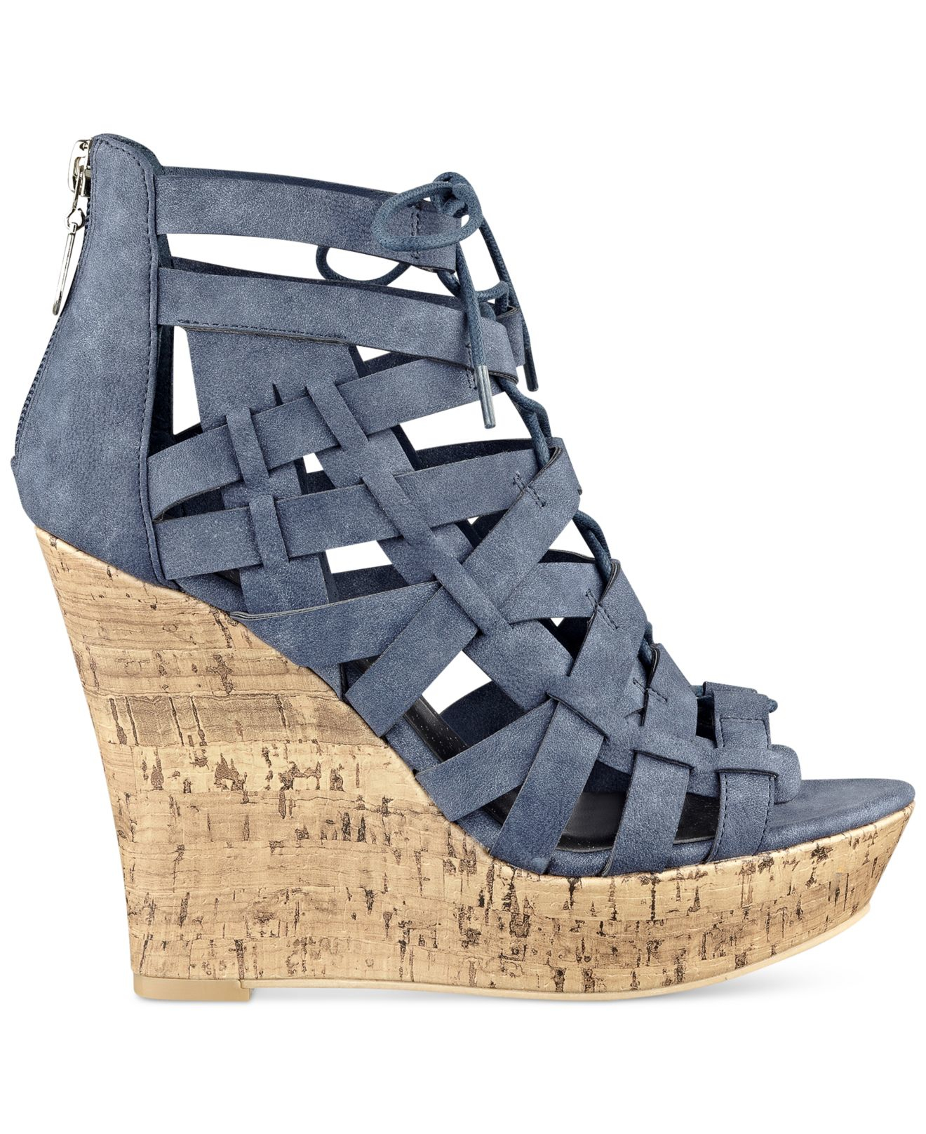 Lyst - G By Guess Derby Lace-up Platform Wedge Sandals in Blue