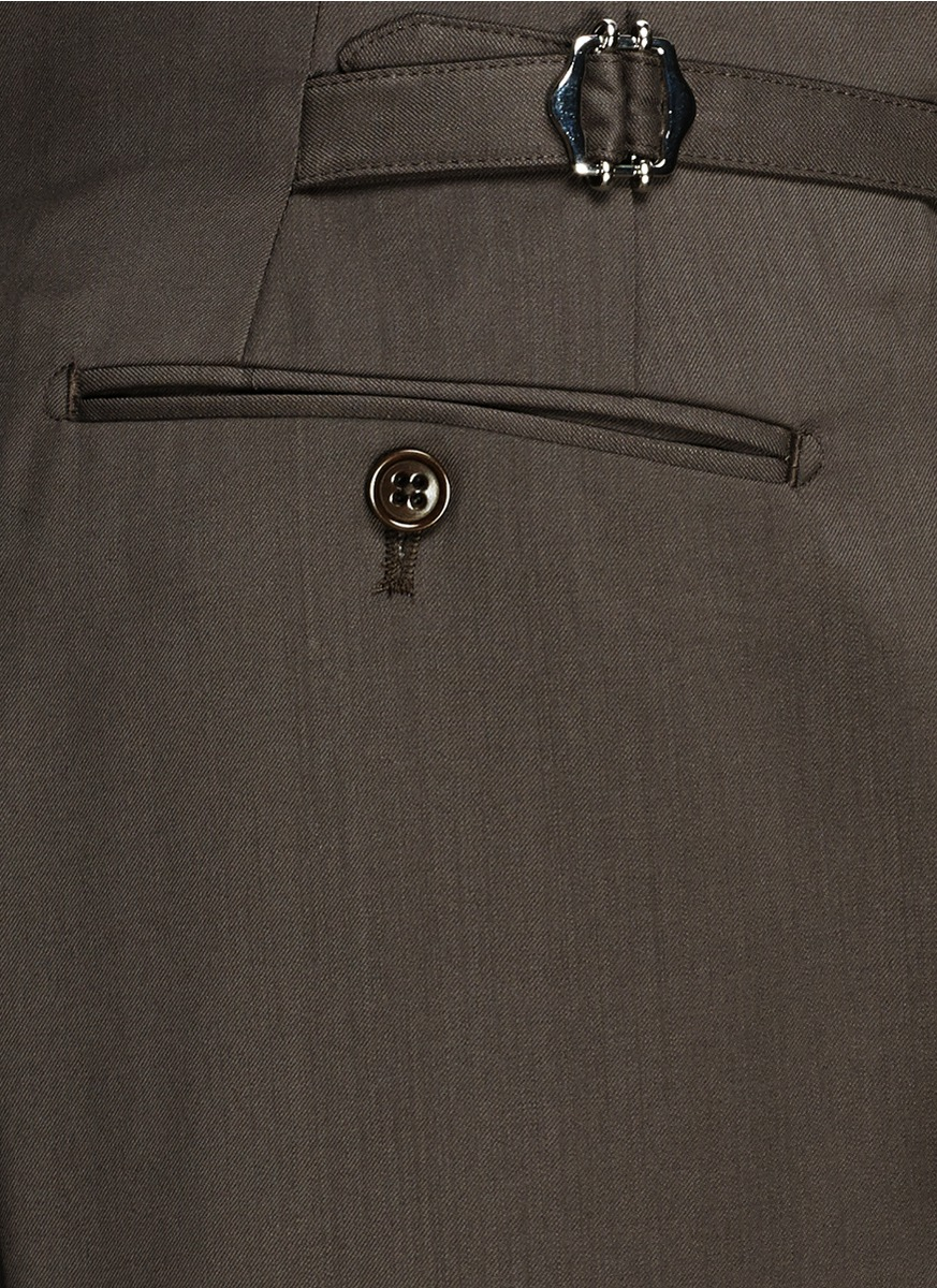 Armani Adjustable Side Tab Virgin Wool Pants in Brown for Men - Lyst