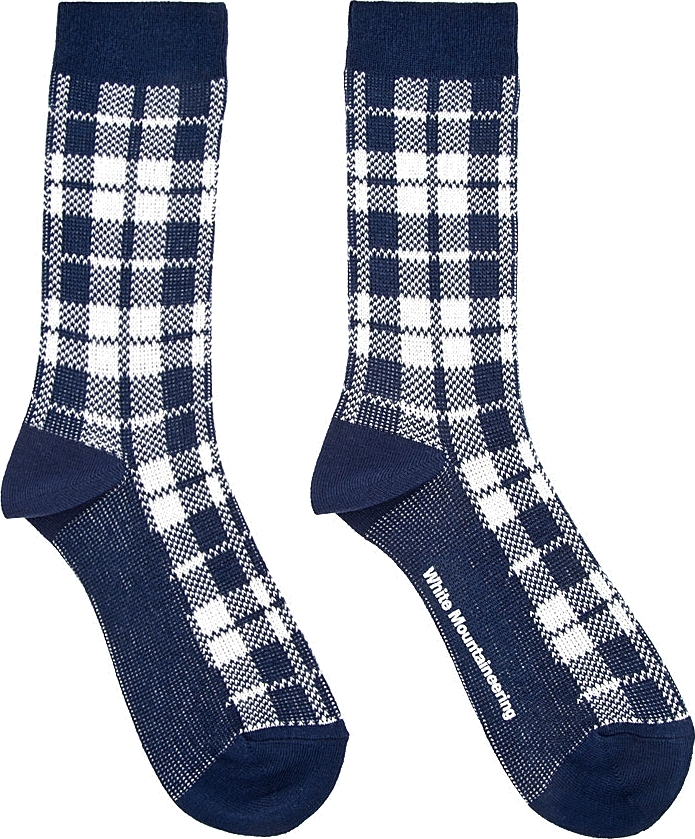 White mountaineering Navy Blue and White Plaid Socks in Blue for Men | Lyst