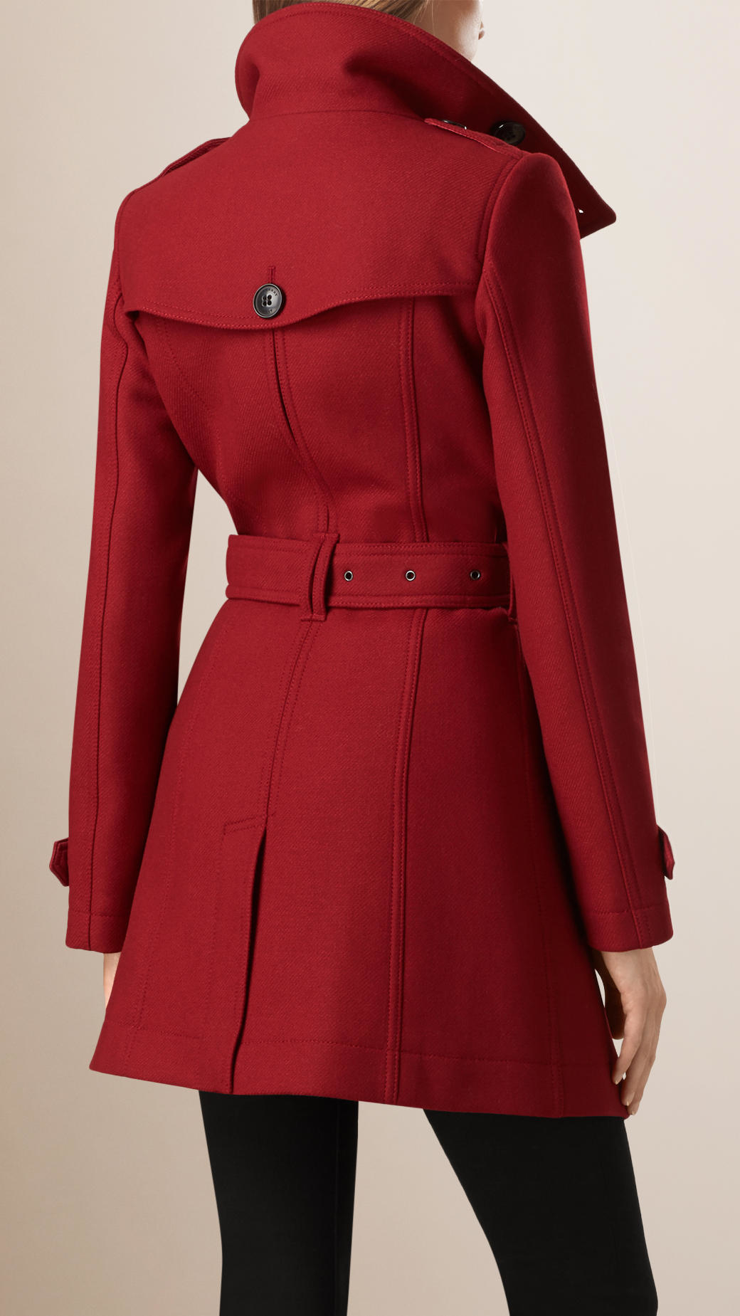 Burberry Funnel Neck Wool Cashmere Twill Trench Coat in Red | Lyst