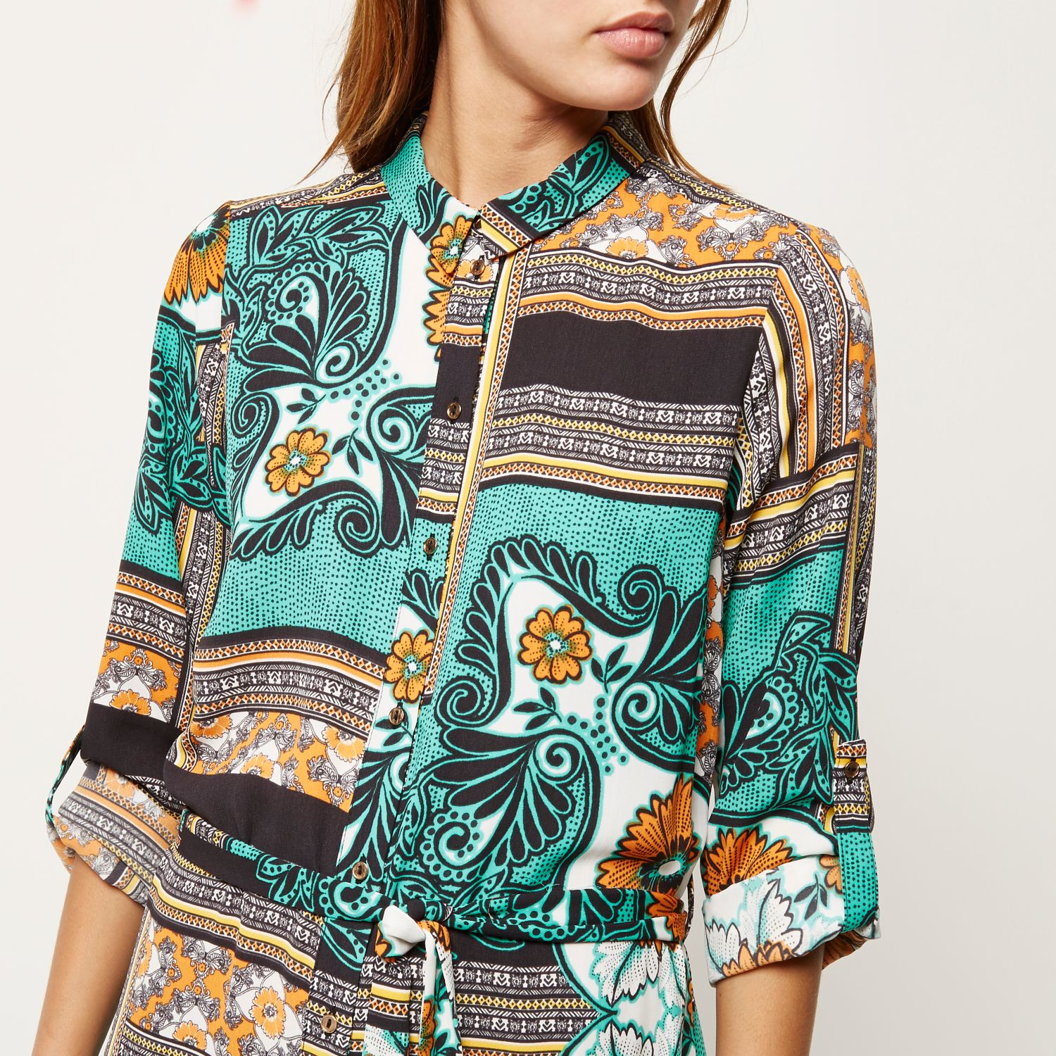 River island Ri Plus White Tile Print Shirt Dress in White | Lyst