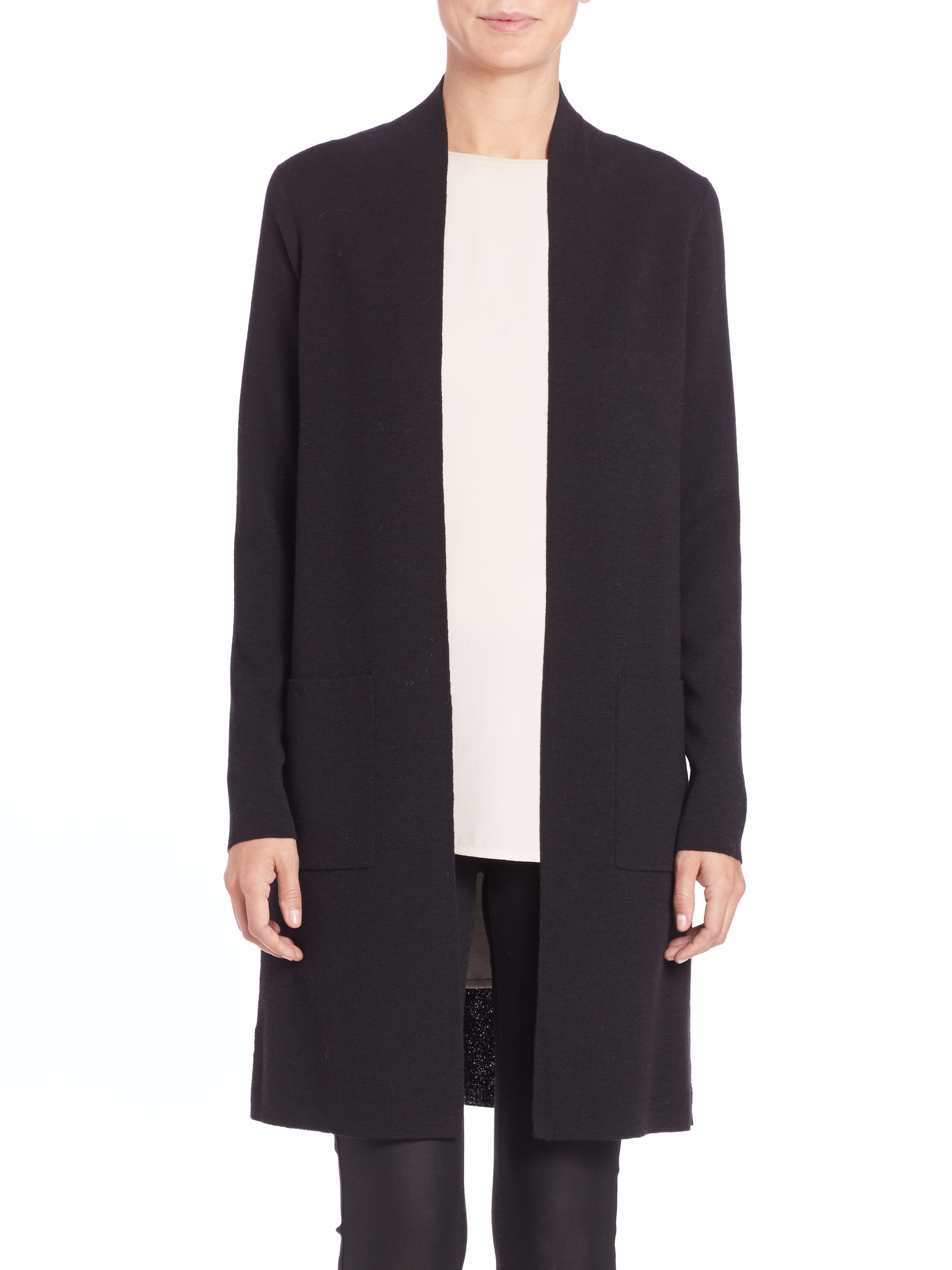 Lyst - Eileen Fisher Icon Long Wool Cardigan in Black