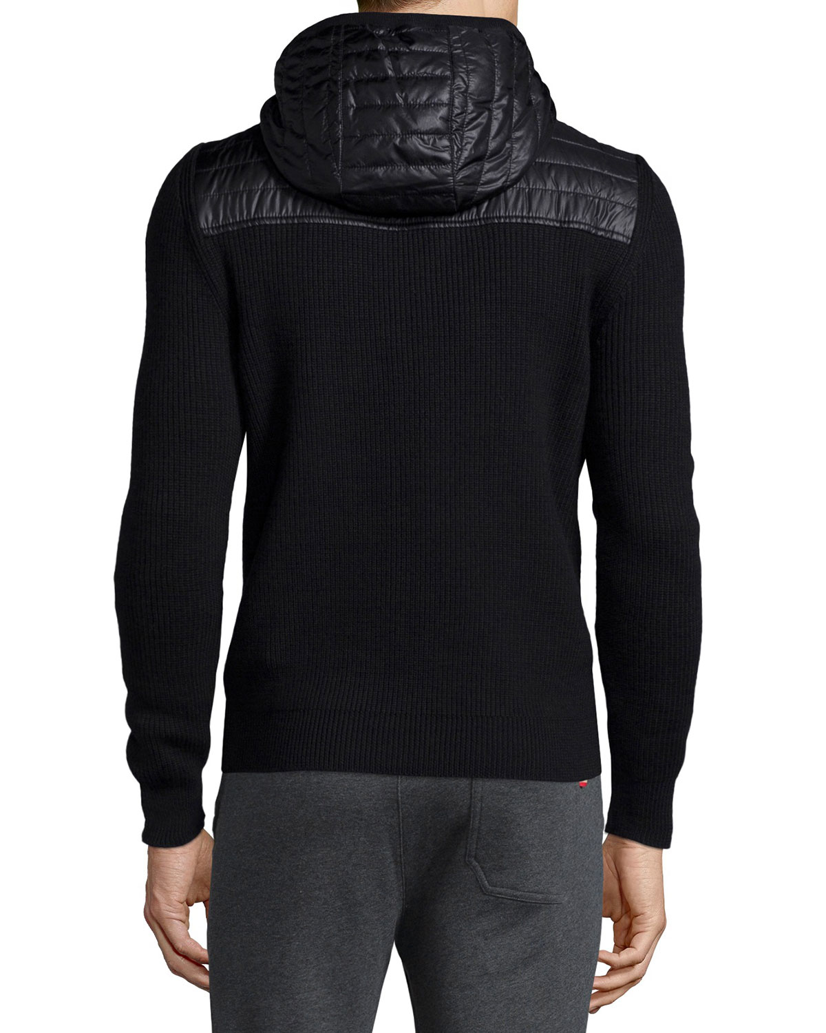 Moncler Hooded Zip-up Sweater With Nylon in Black for Men | Lyst