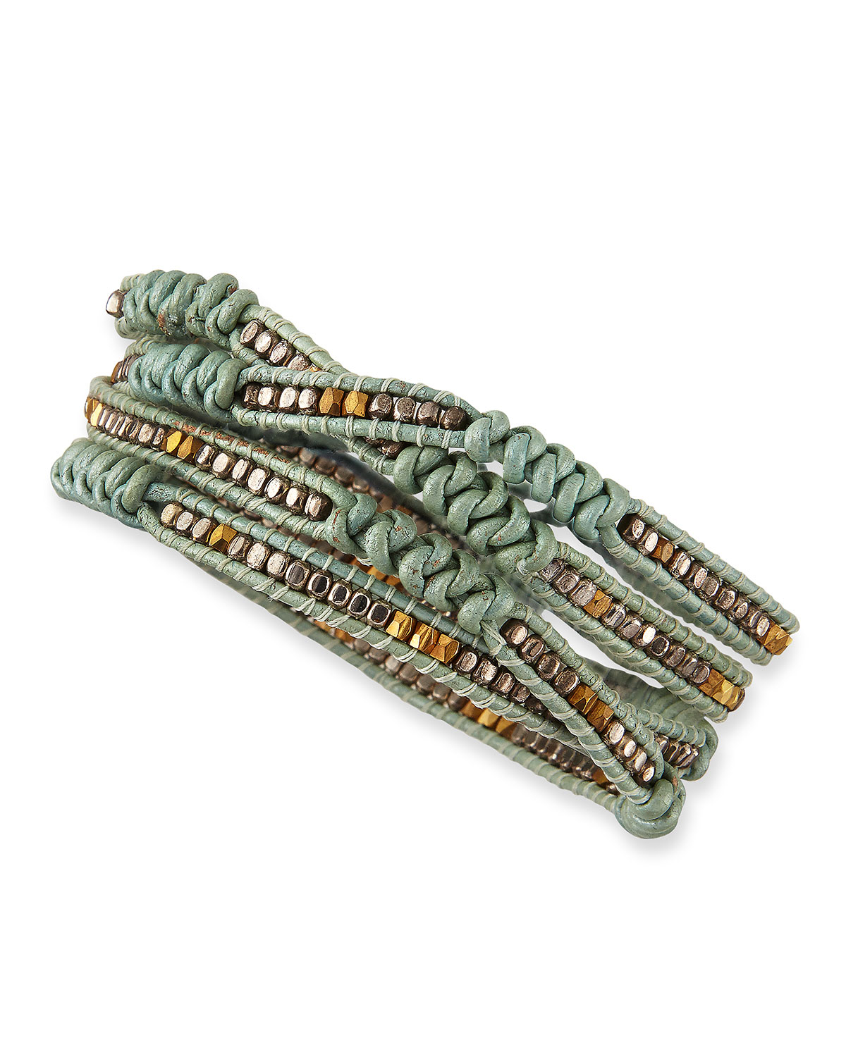 Lyst Nakamol Beaded Leather Wrap Bracelet In Green Gallery