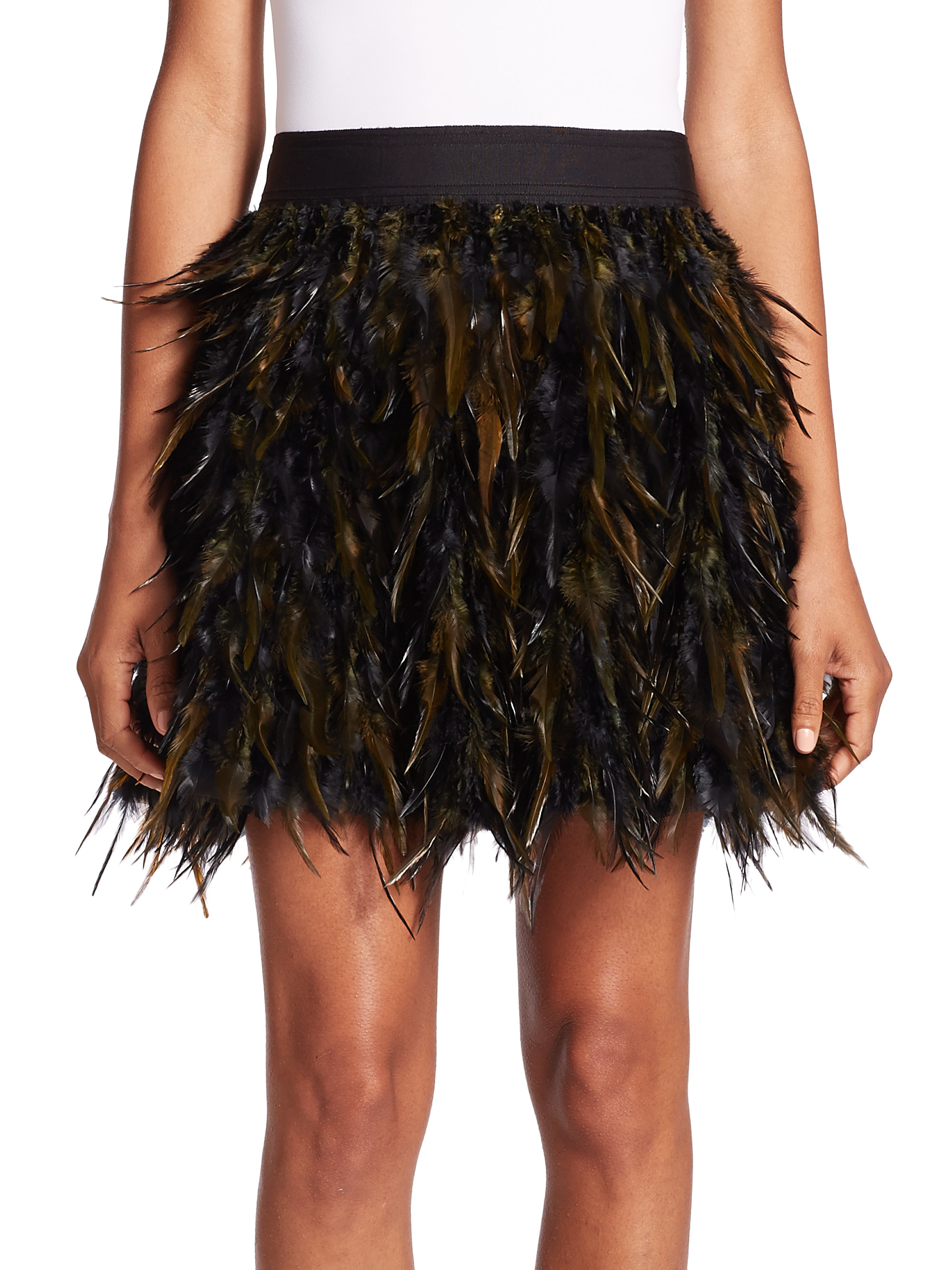 Lyst - Alice + Olivia Cina Feather Flare Mini Skirt in Brown