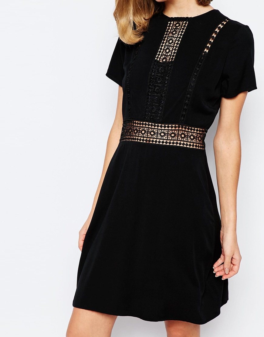 Lyst - Lost ink Flippy Dress With Lace Insert in Black