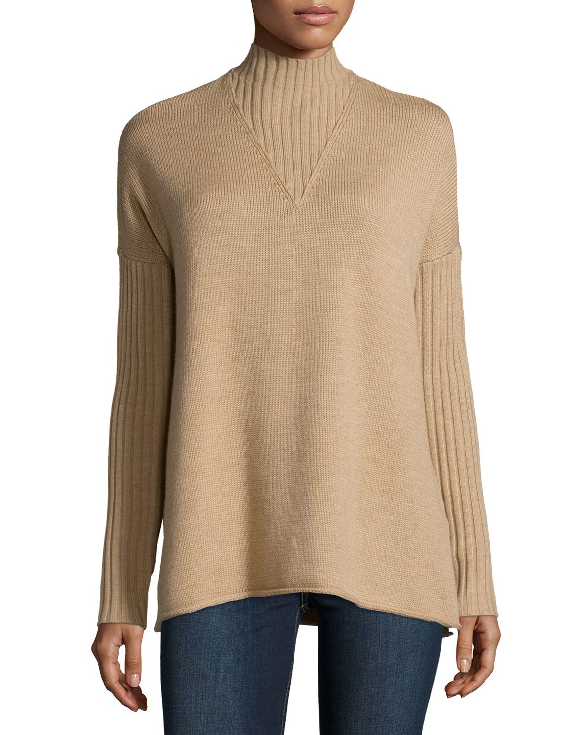 Lyst - Tory Burch Mock-neck Long-sleeve Oversize Sweater in Natural
