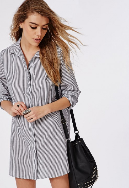 Missguided Boyfriend Shirt Dress White  Navy Stripe in 