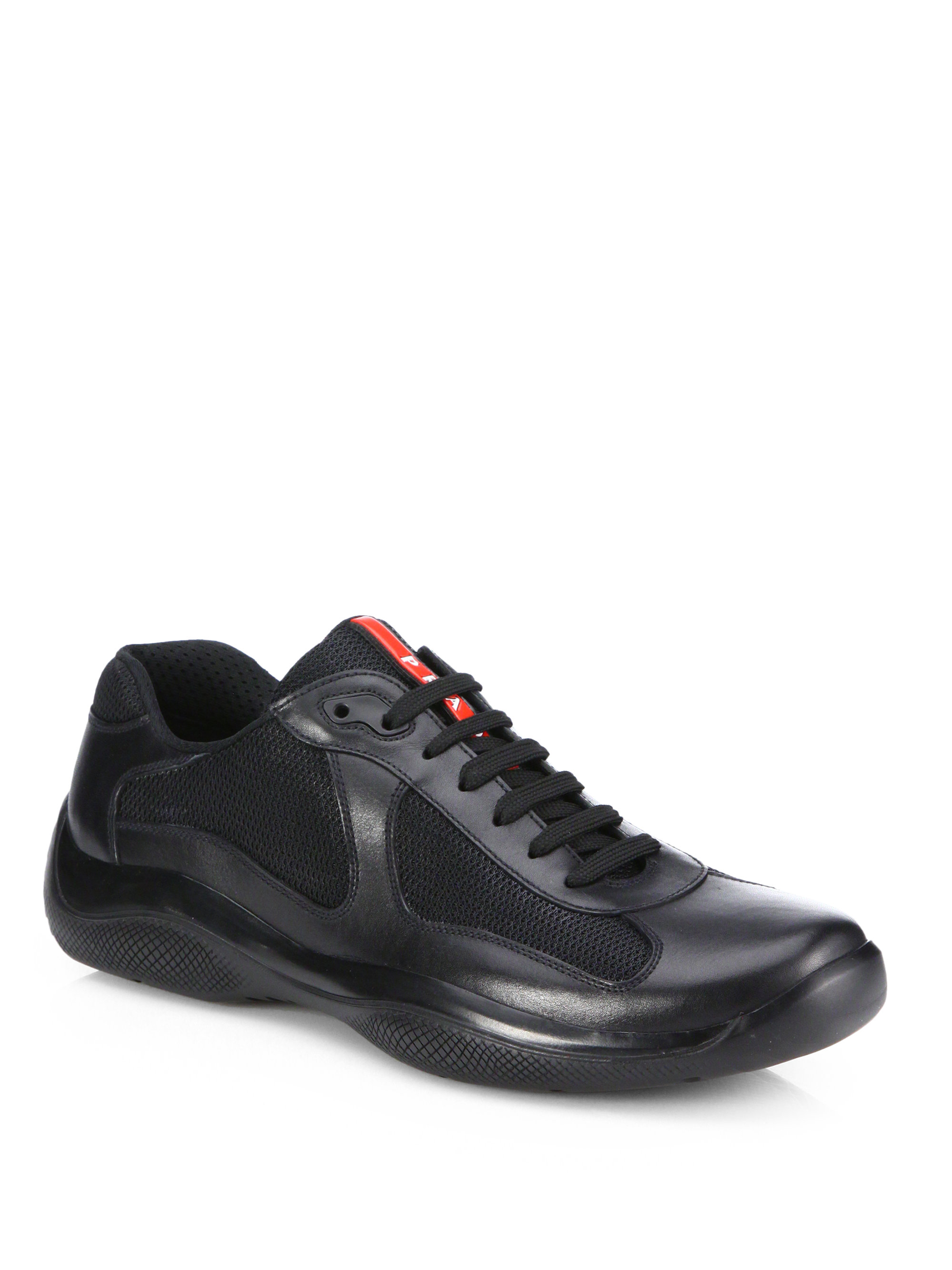 Lyst - Prada Leather & Mesh Sneakers in Black for Men