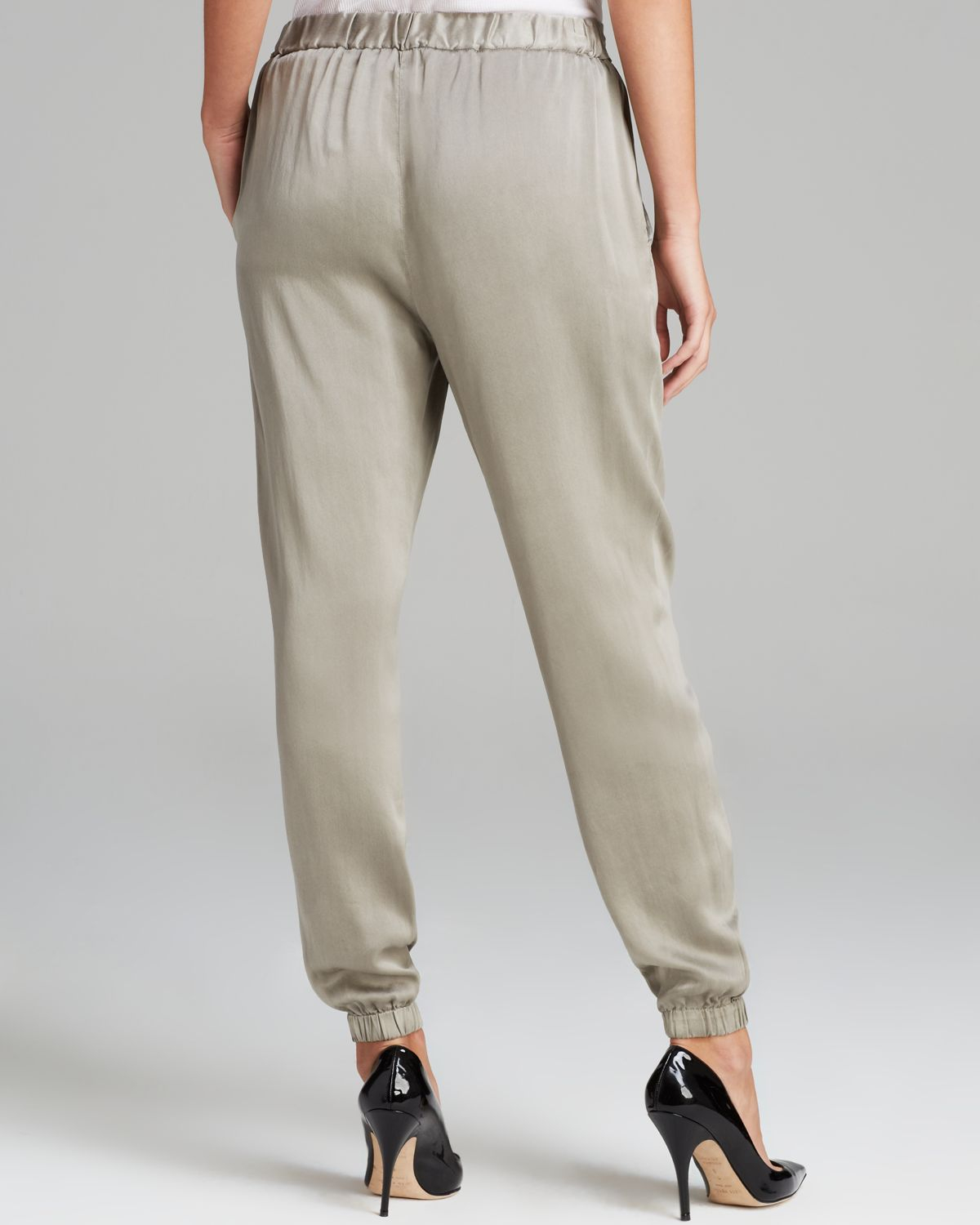 Lyst - Eileen Fisher Drawstring Silk Pants in Gray