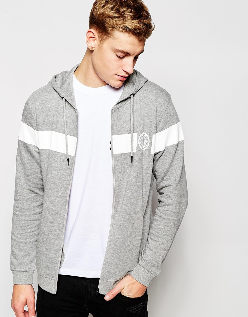 Lyst - Jack & Jones Zip Up Hoodie With Chest Stripe Print in Gray for Men