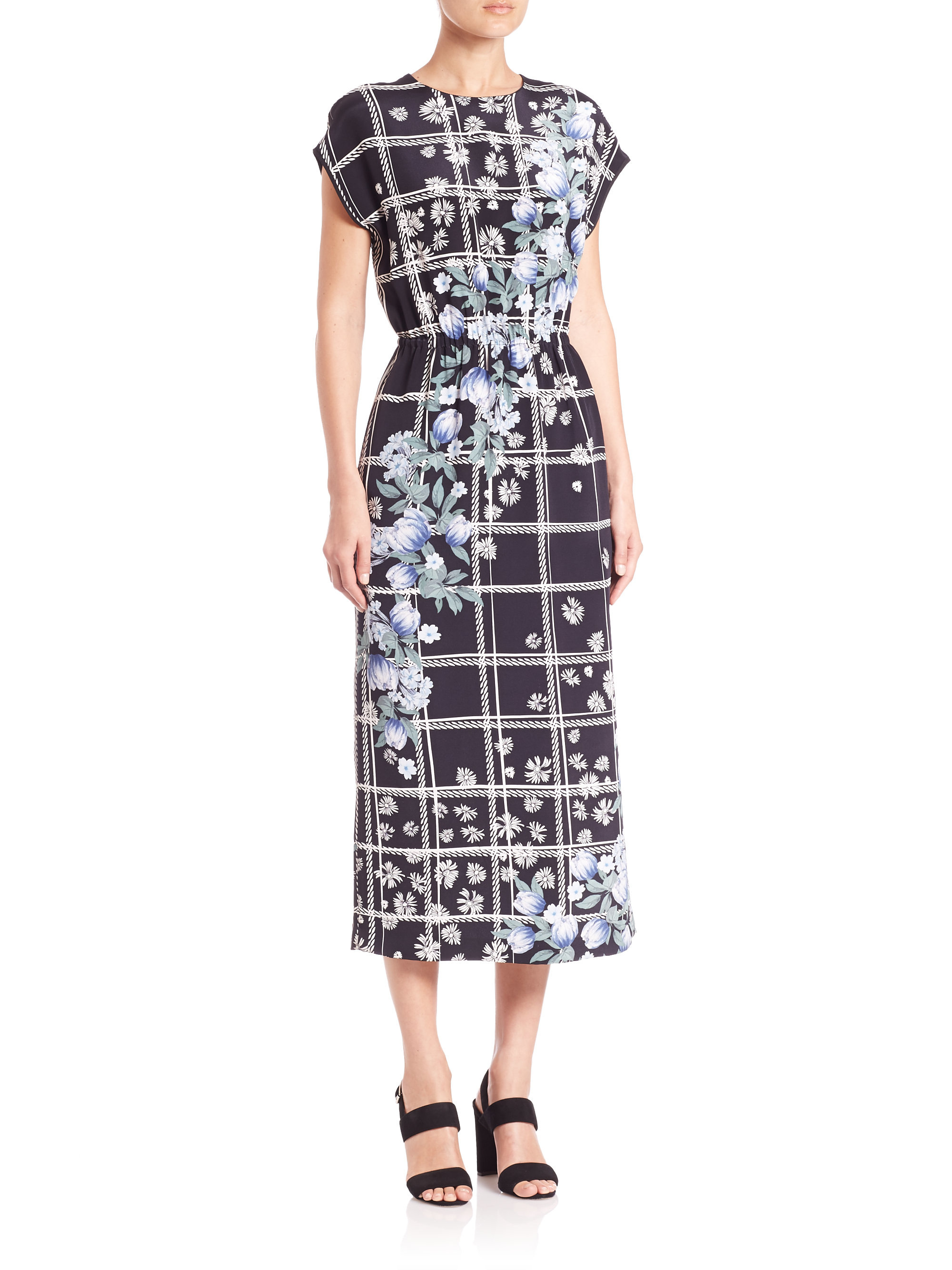 Lyst Mother Of Pearl Kara Printed Silk Jersey Midi Dress Black Gallery